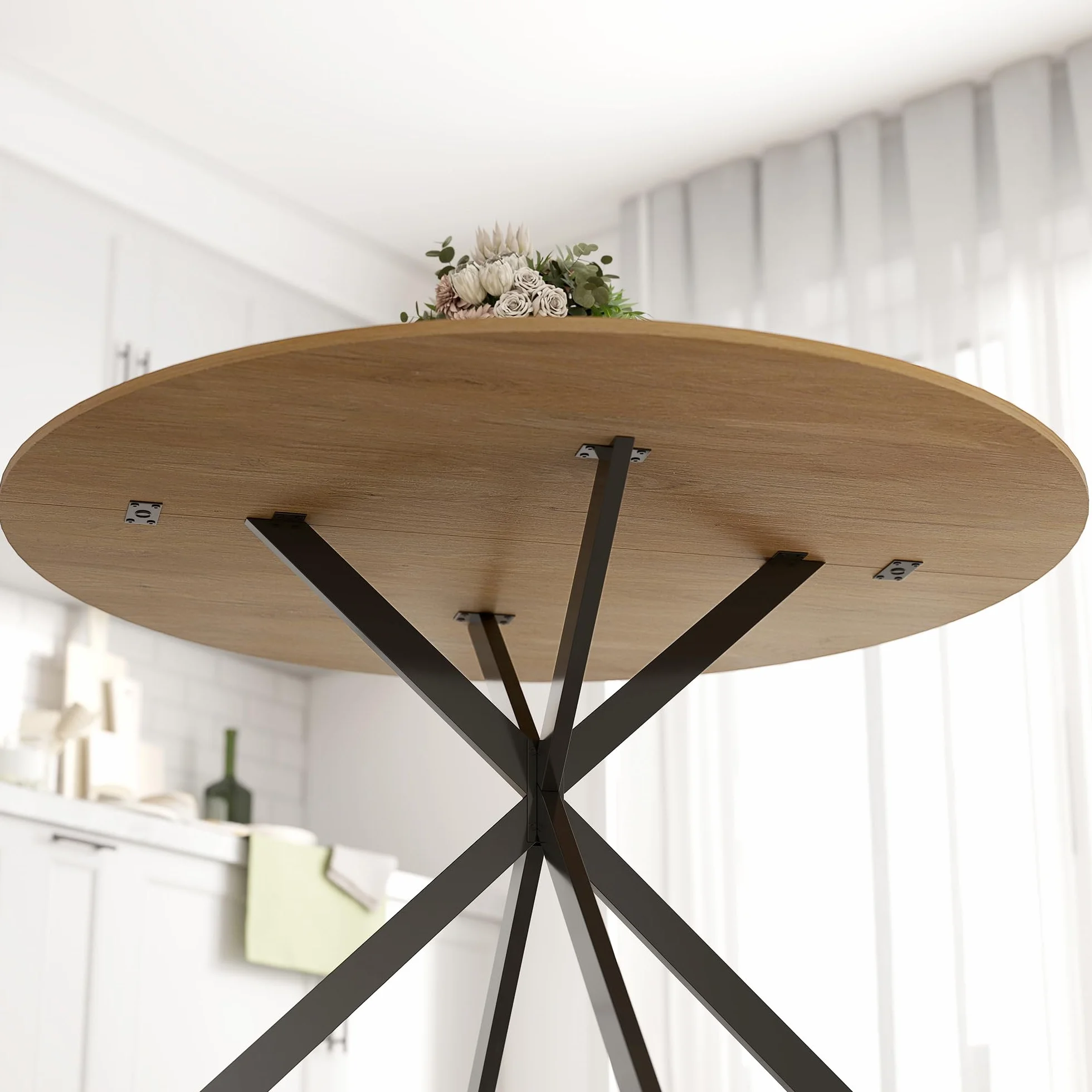 HOMCOM Okrągły stół do jadalni 120 cm stalowe nogi dąb