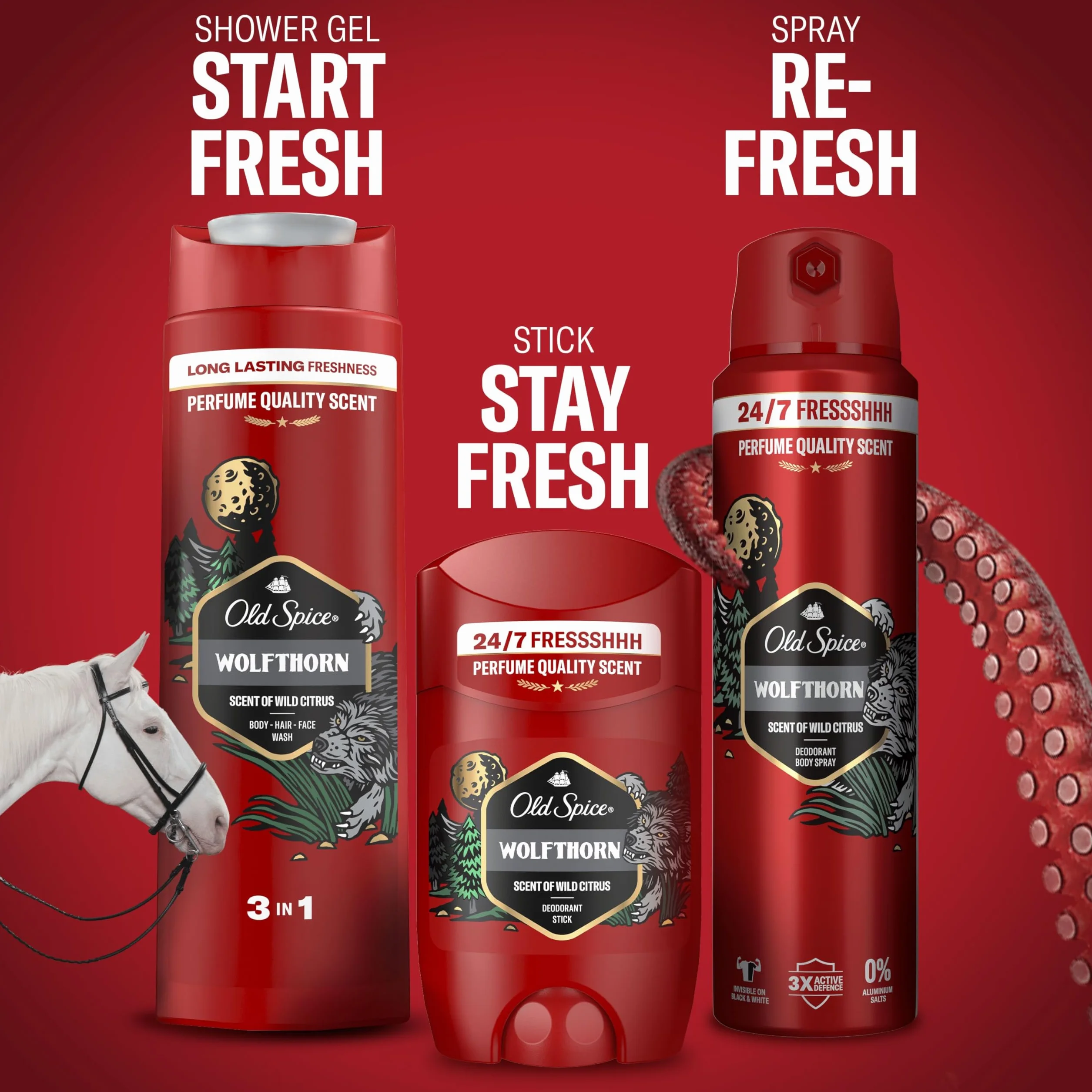 Old Spice Wolfthorn Żel pod prysznic i szampon dla mężczyzn 400ml, uniwersalna formuła 3 w 1 do mycia ciała, włosów i twarzy, długotrwała świeżość, zapach o jakości perfum, głębokie oczyszczanie