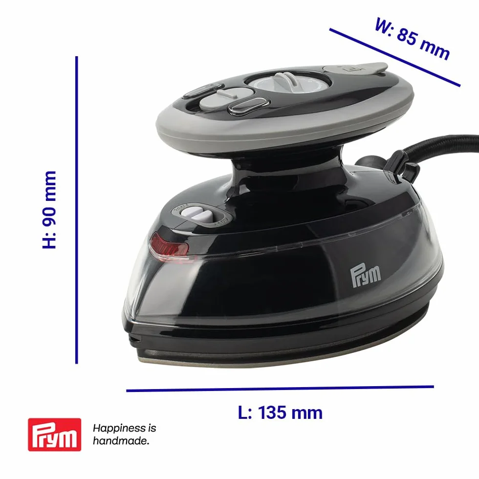 Prym Mini żelazko parowe 400 W regulowana temperatura 110-240 V czarne z silikonową półką i etui