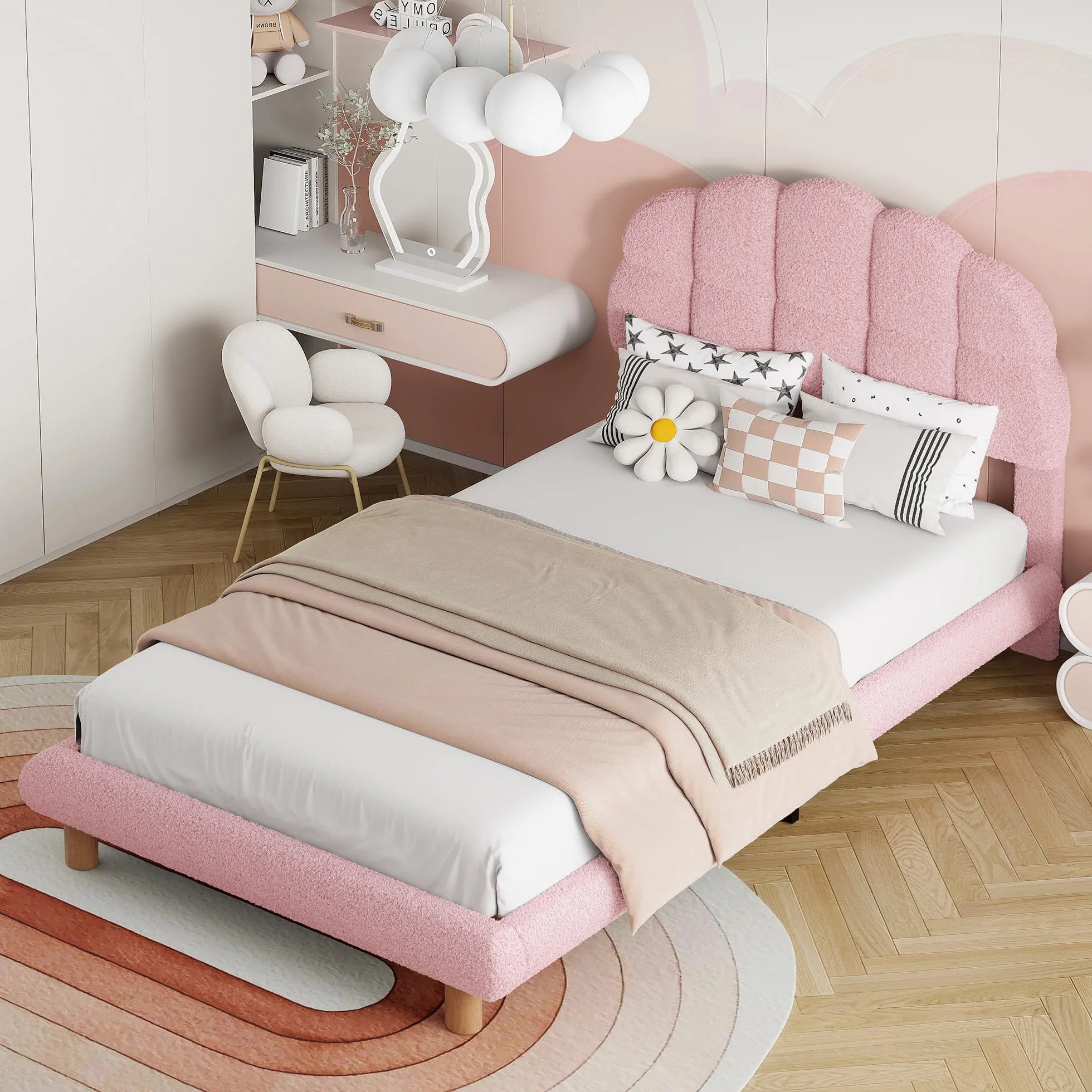 FEEOHOME Łóżko dziecięce 90x200 cm tapicerowane welurowe różowe