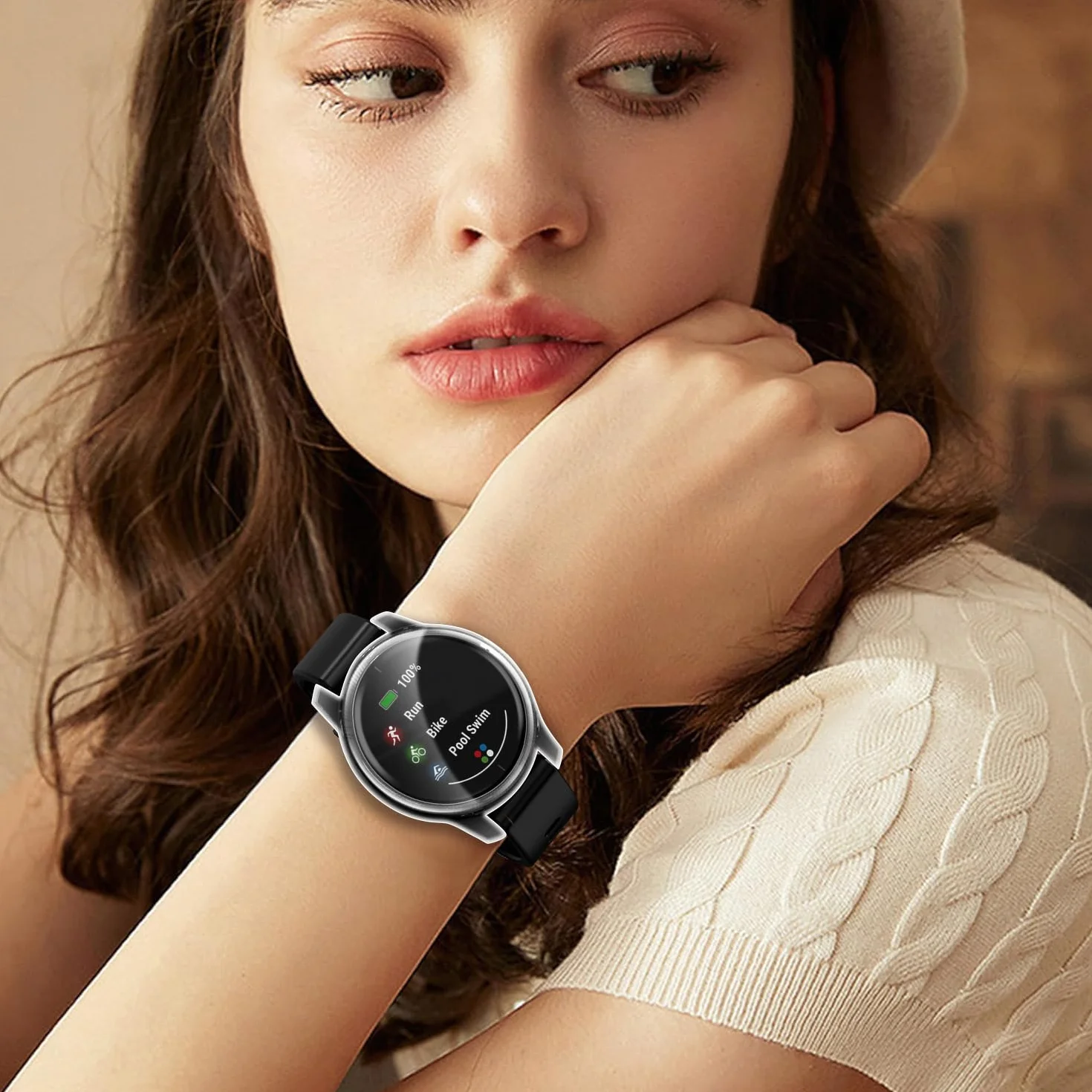 iVoler 3 sztuki etui z folią ochronną do Garmin Venu, pełne pokrycie, odporne na uderzenia i zarysowania, ultracienkie, miękkie etui ochronne z termoplastycznego poliuretanu (TPU), 2 przezroczyste + 1
