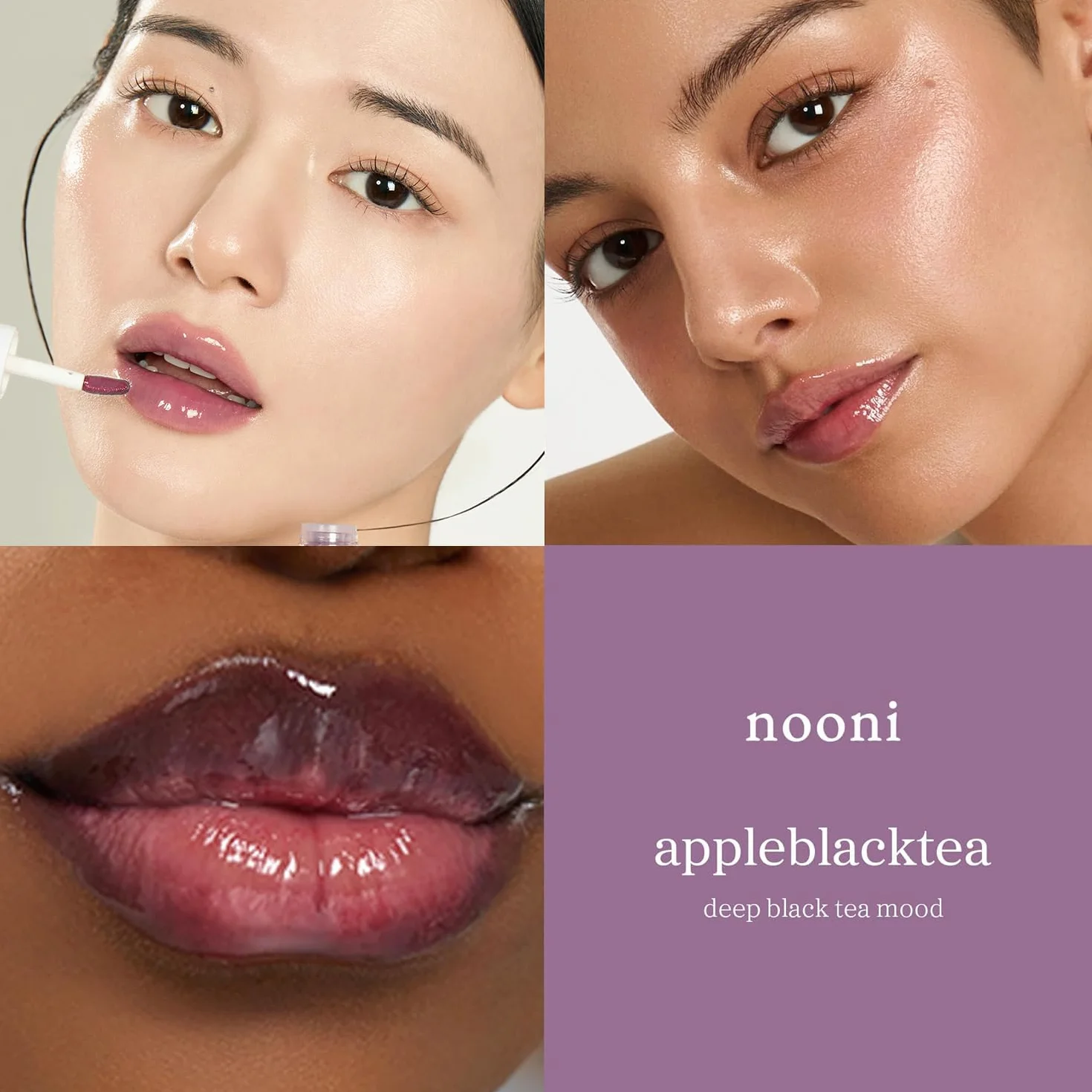 NOONI Koreański olejek do ust – Appleblacktea | długo utrzymujący, nawilżający, uzupełniający, rewitalizujący do suchych ust, wodoodporny, nie łuszczy się, nawilżający kolor do ust