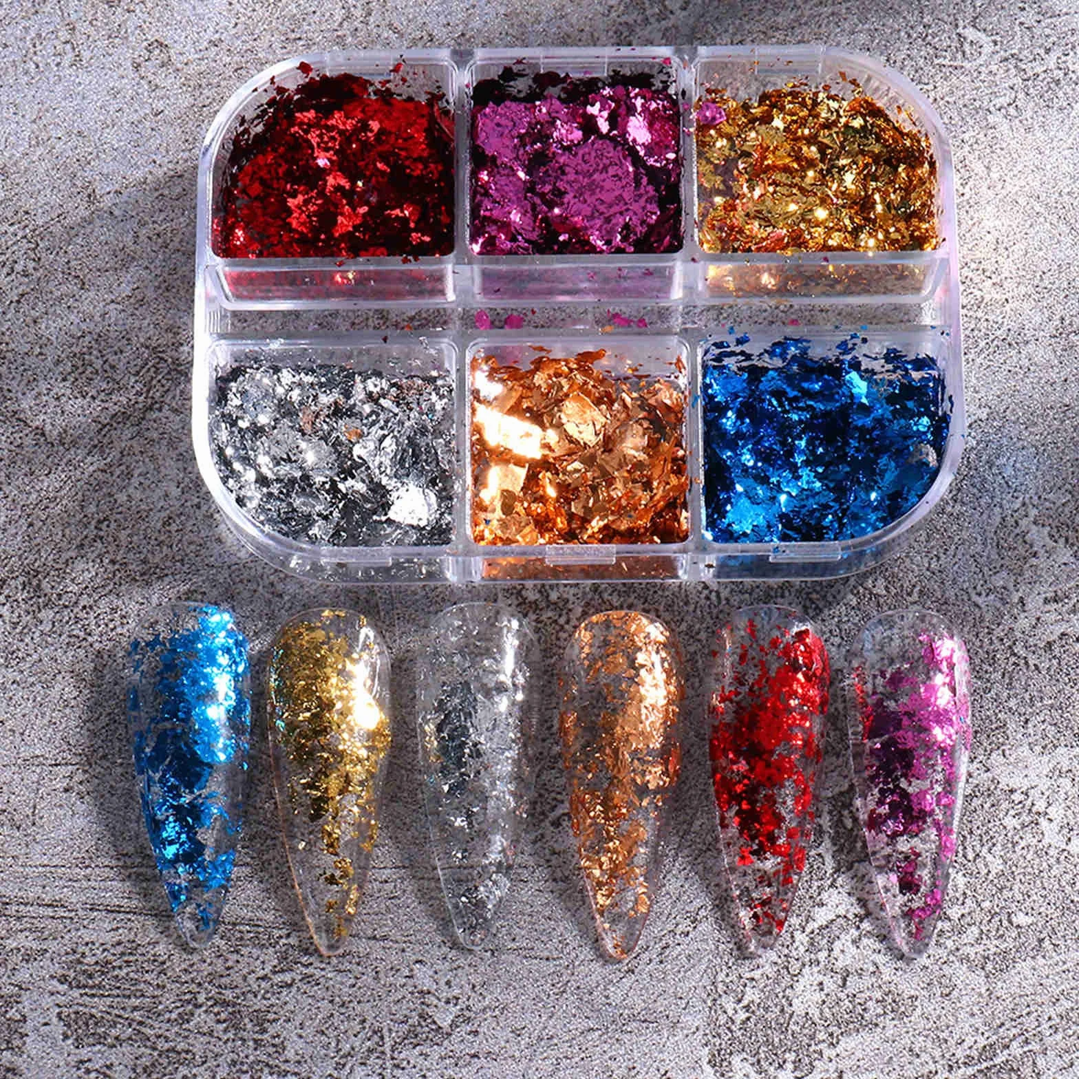 Brokat Złoty Liść Płatki Holograficzne Nail Art - 2 Szt. Papier Foliowy, Mieszanka Liści Srebrny Miedź