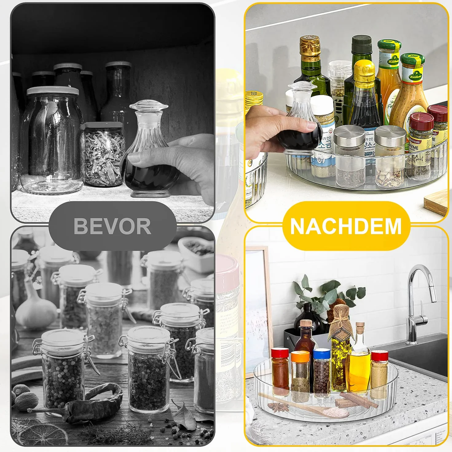 Lazy Susan Organizer kuchenny Obrotowy regał na przyprawy Przeźroczysty 22CM+28CM