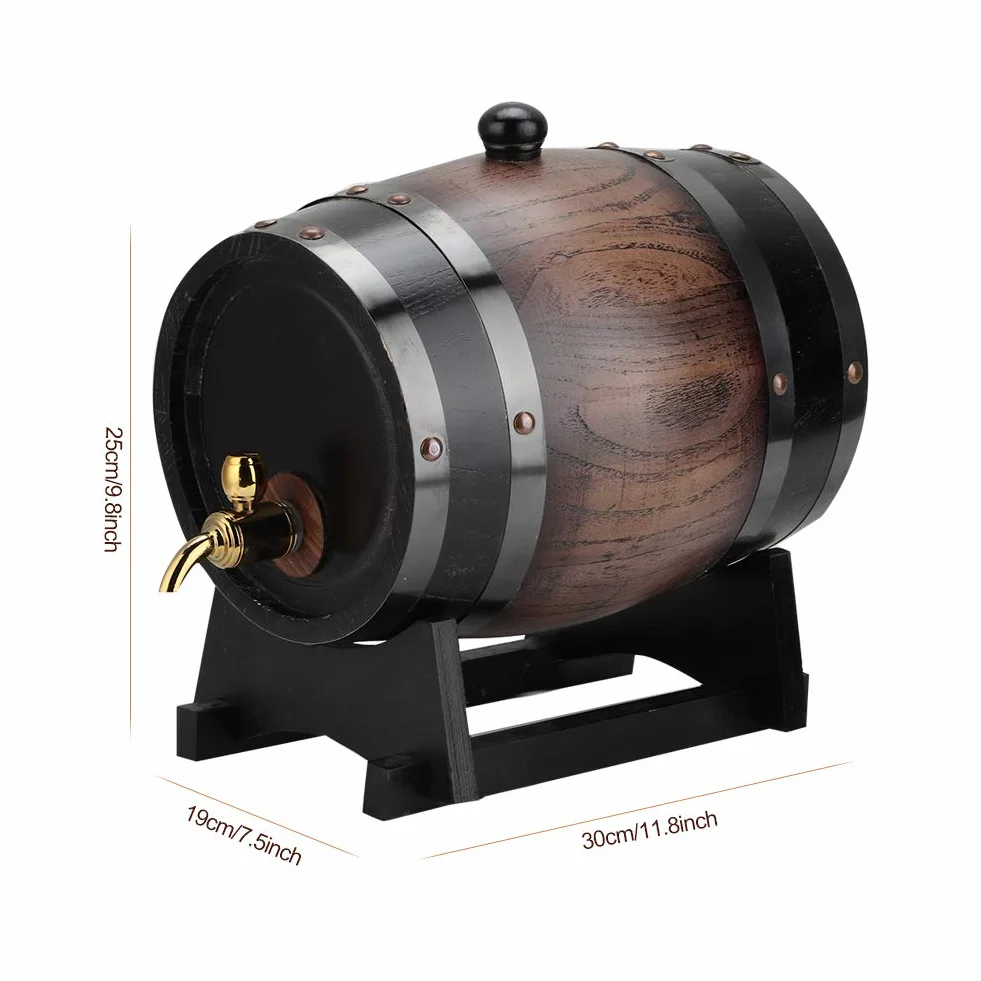 Beczka na wino z kranem 3L Oak Aging Barrel do whisky, piwa, bourbona