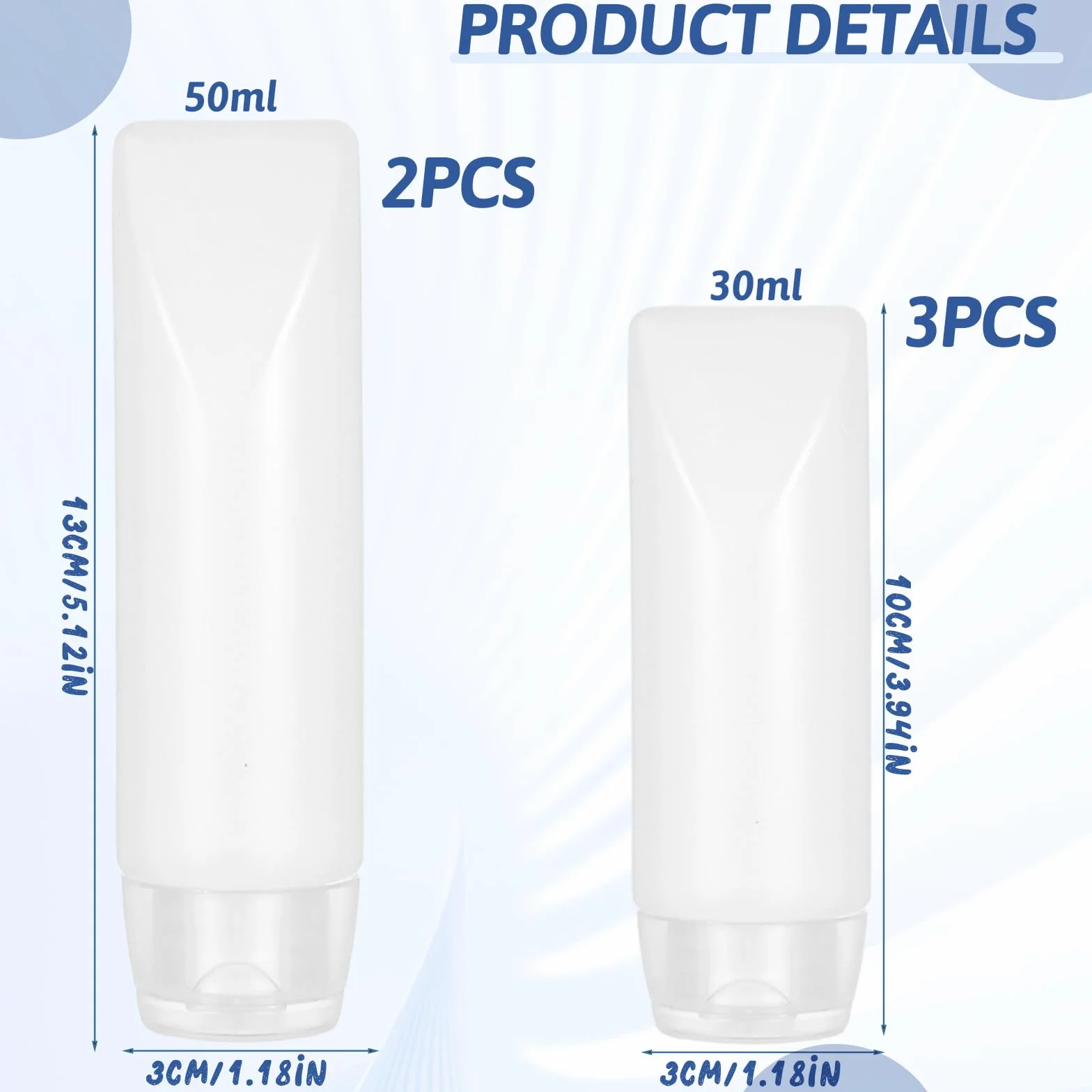 Piriuuo Zestaw 5 pustych tubek do wielokrotnego napełniania, 20 ml, 30 ml, przezroczyste tubki na pastę do zębów, małe podróżne, pojemniki na kosmetyki, przenośne, szczelne tubki na żel pod prysznic