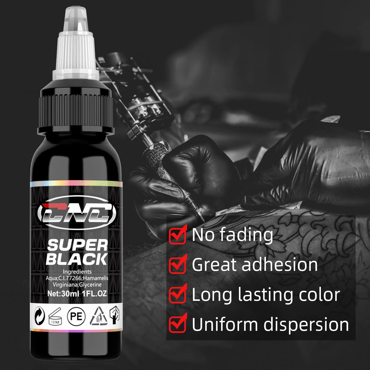 CNC Farba do tatuażu, skoncentrowana czerń, profesjonalna liner, trwała czerń, zestaw farb do ciała, mikroblading pigment dla tatuażystów - (1 oz) 30 ml TI6003-30-030