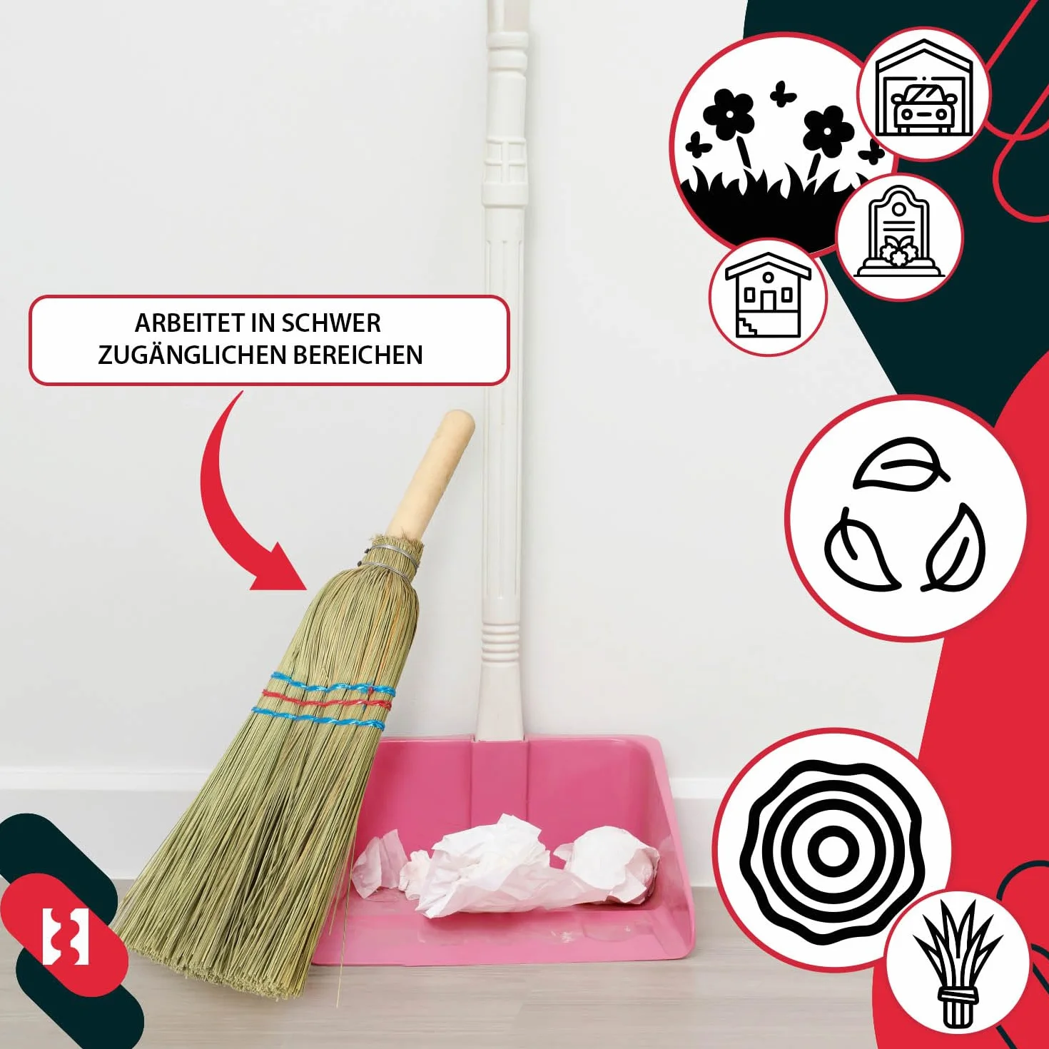 KOTARBAU® Mini szczotka do ryżu 20 cm z drewnianym trzonkiem 10 cm zmiotka ręczna