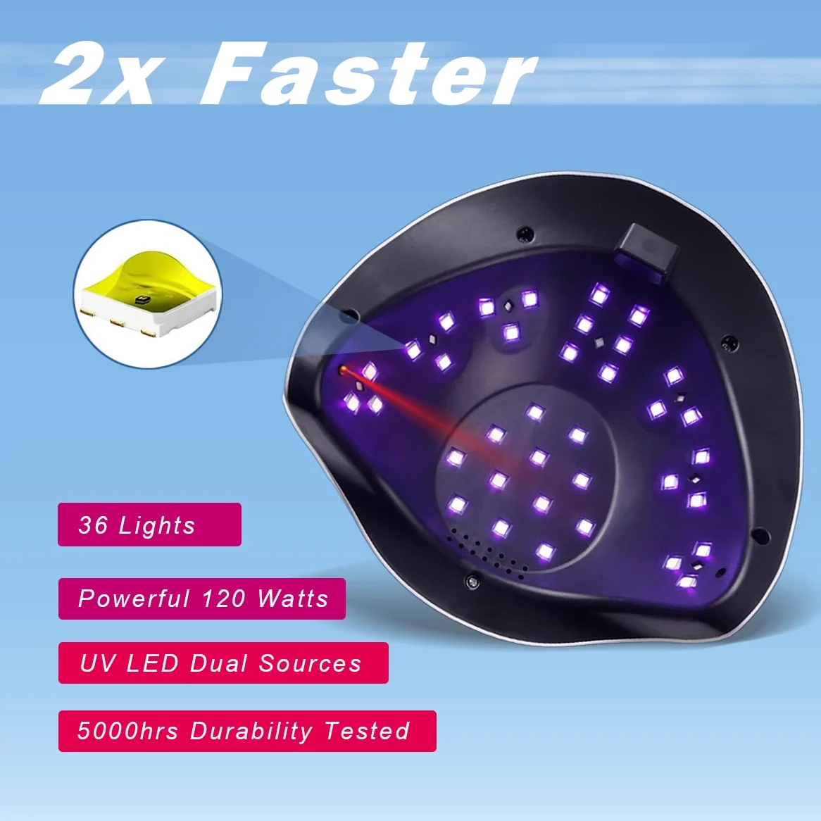 W&H Lampa UV LED do paznokci, szybsza żelowa suszarka do paznokci 120 W, profesjonalna lampa utwardzająca do paznokci i paznokci, maszyna do lakierowania żelowego z 4 ustawieniami timera (Sun BQ5T