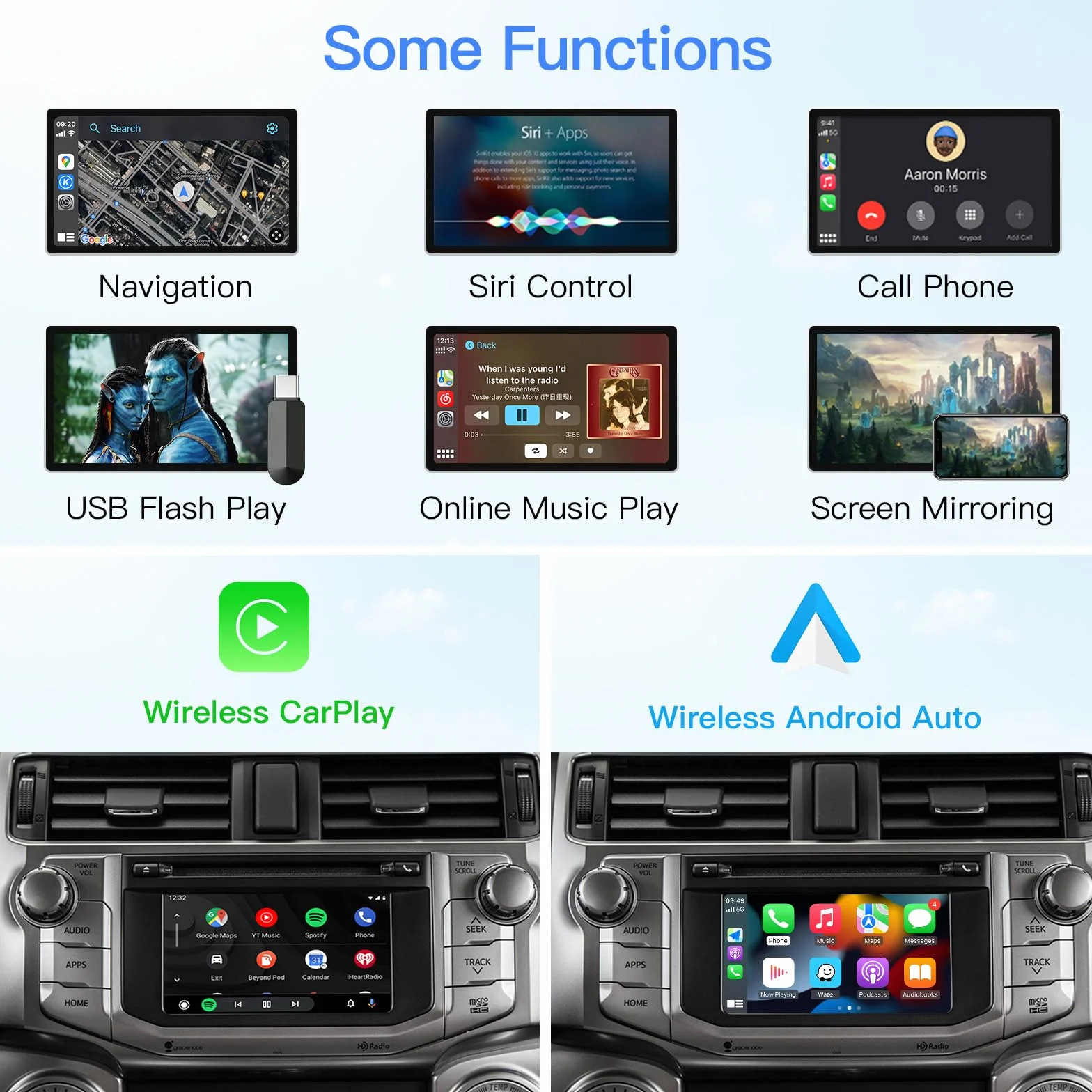 Bezprzewodowy adapter Carplay/Android do Toyota z Entune2.0 2014-2019, pasuje do Tundra/Highlander/RAV4/Tacoma/Camry/Corolla/Avalon/Prius/CH-R