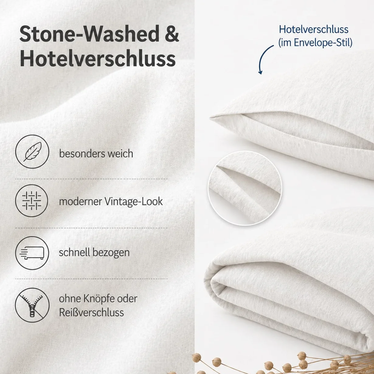BLUE MOON Pościel lniana 155 x 220 ÖKO-TEX 2-częściowa 100% len stone washed