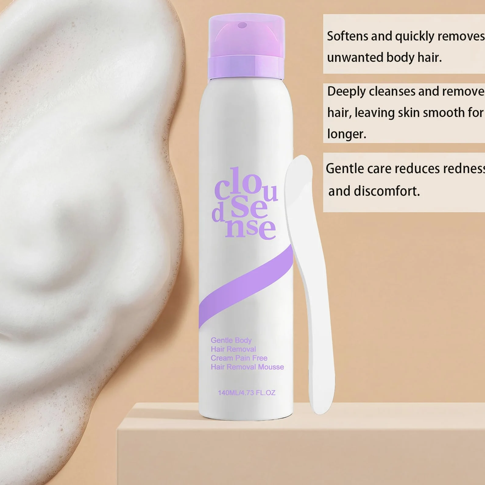 Cloud Sense pianka do depilacji ciała, delikatny spray do usuwania włosów na skórze wrażliwej, bezbolesna, gładka pianka do depilacji ramion, nóg, klatki piersiowej, brzucha, strefy bikini, pachy (5