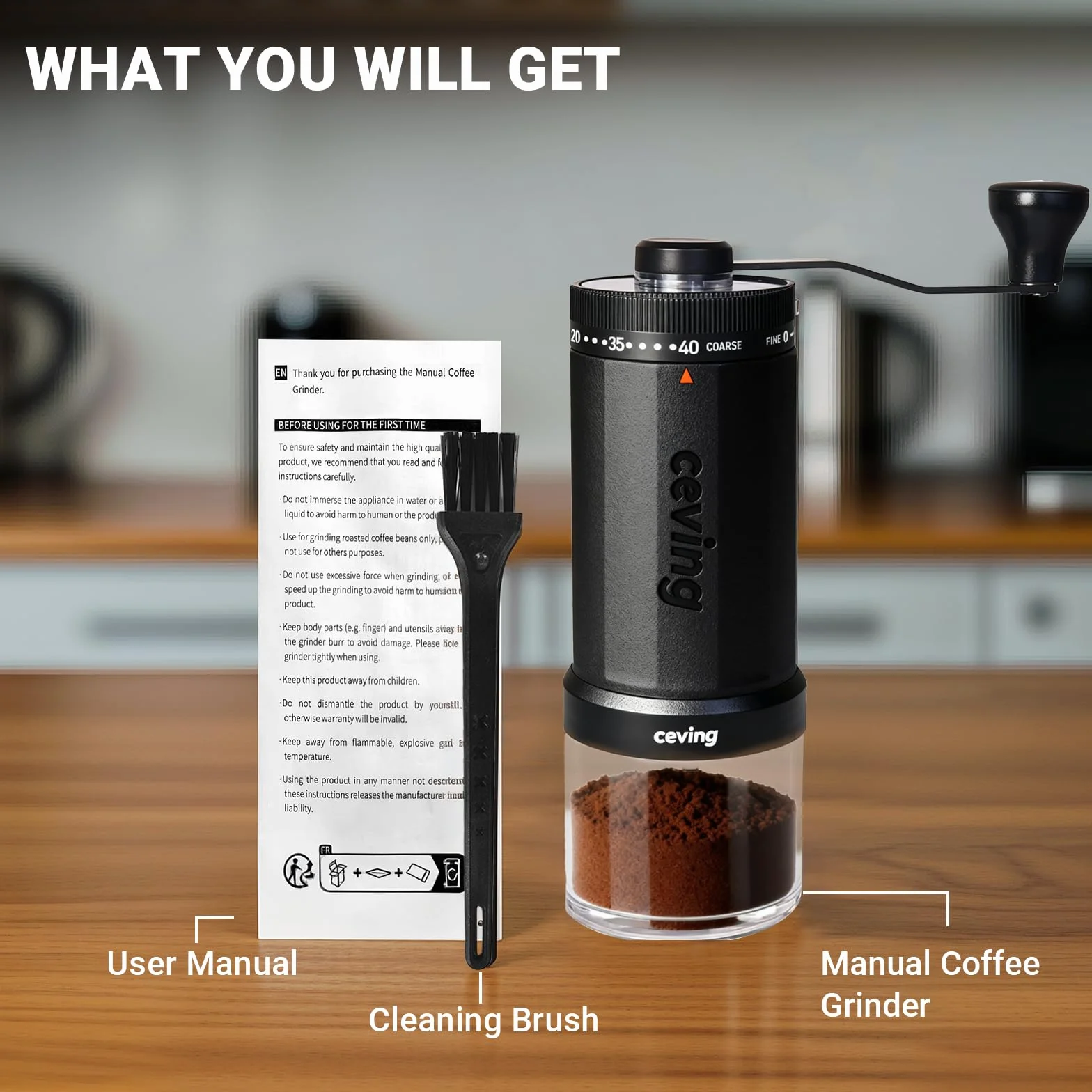Ręczny młynek do kawy stalowy stożkowy 60g 40 regulacji przenośny do espresso pour-over