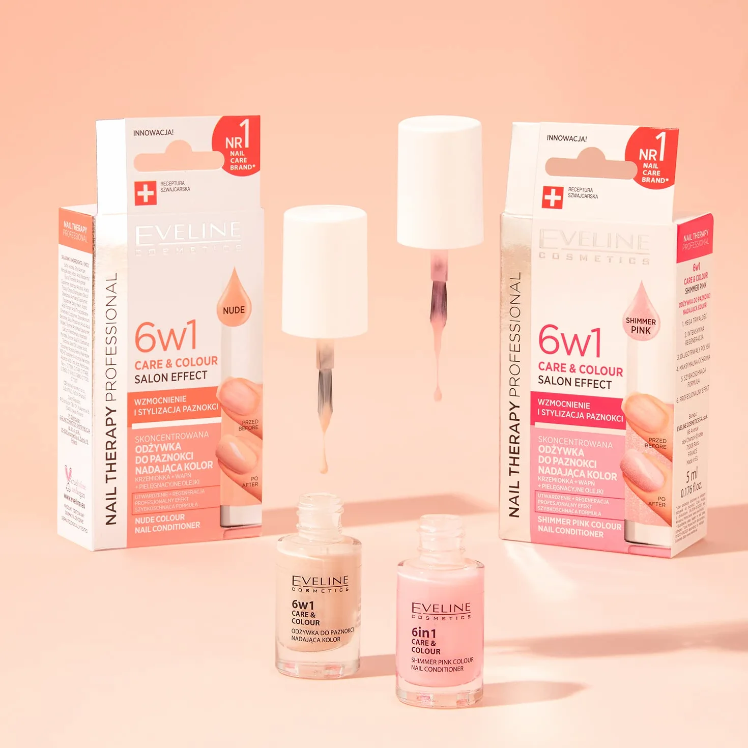 Eveline Cosmetics Nail Therapy Professional Skoncentrowana odżywka do paznokci nadająca kolor 6w1, 5 ml, Nude