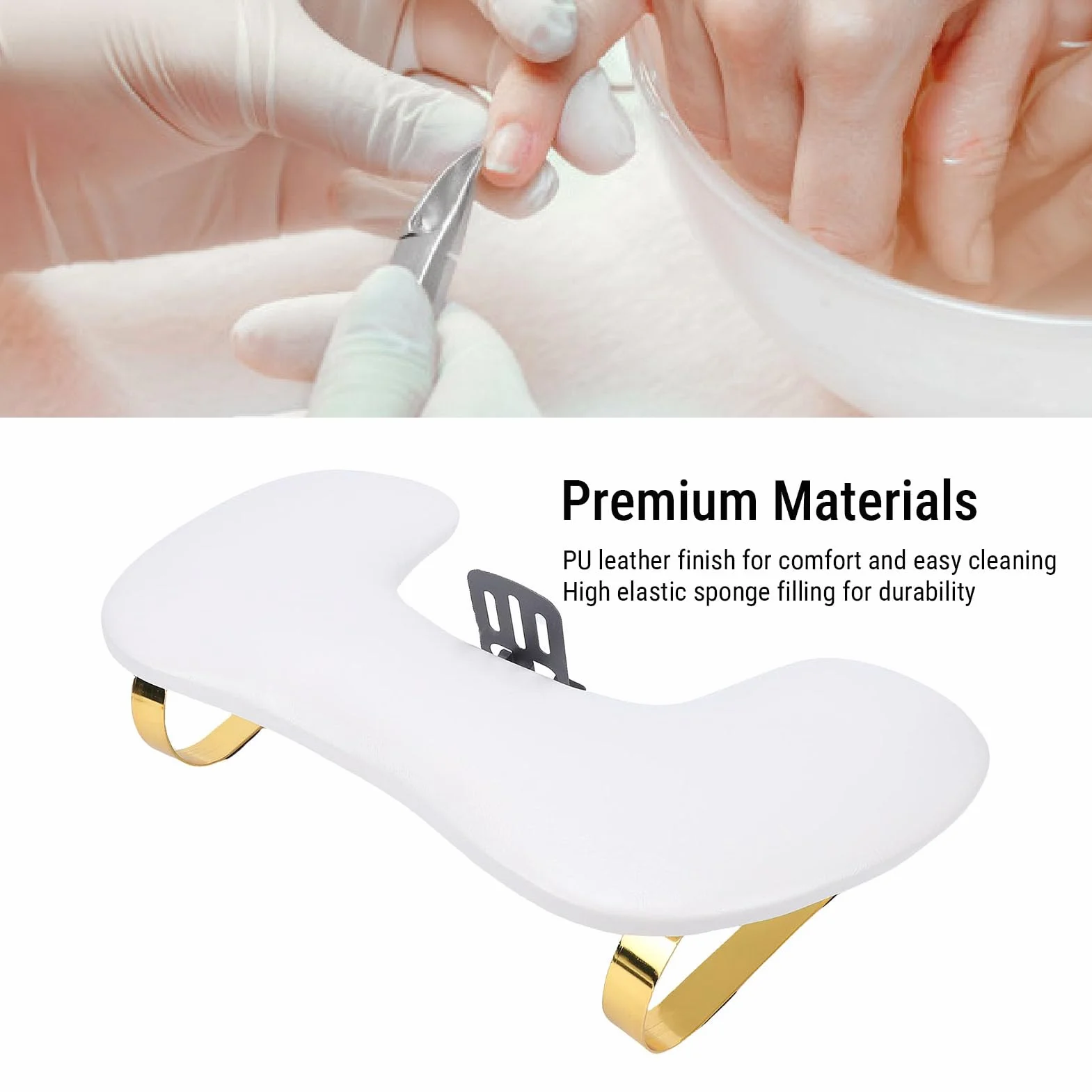 Goshyda Podłokietnik do Manicure w Kształcie Litery U do Paznokci Tech, Ergonomiczny Podłokietnik Paznokci z Regulowanym Uchwytem na Telefon (WHITE)