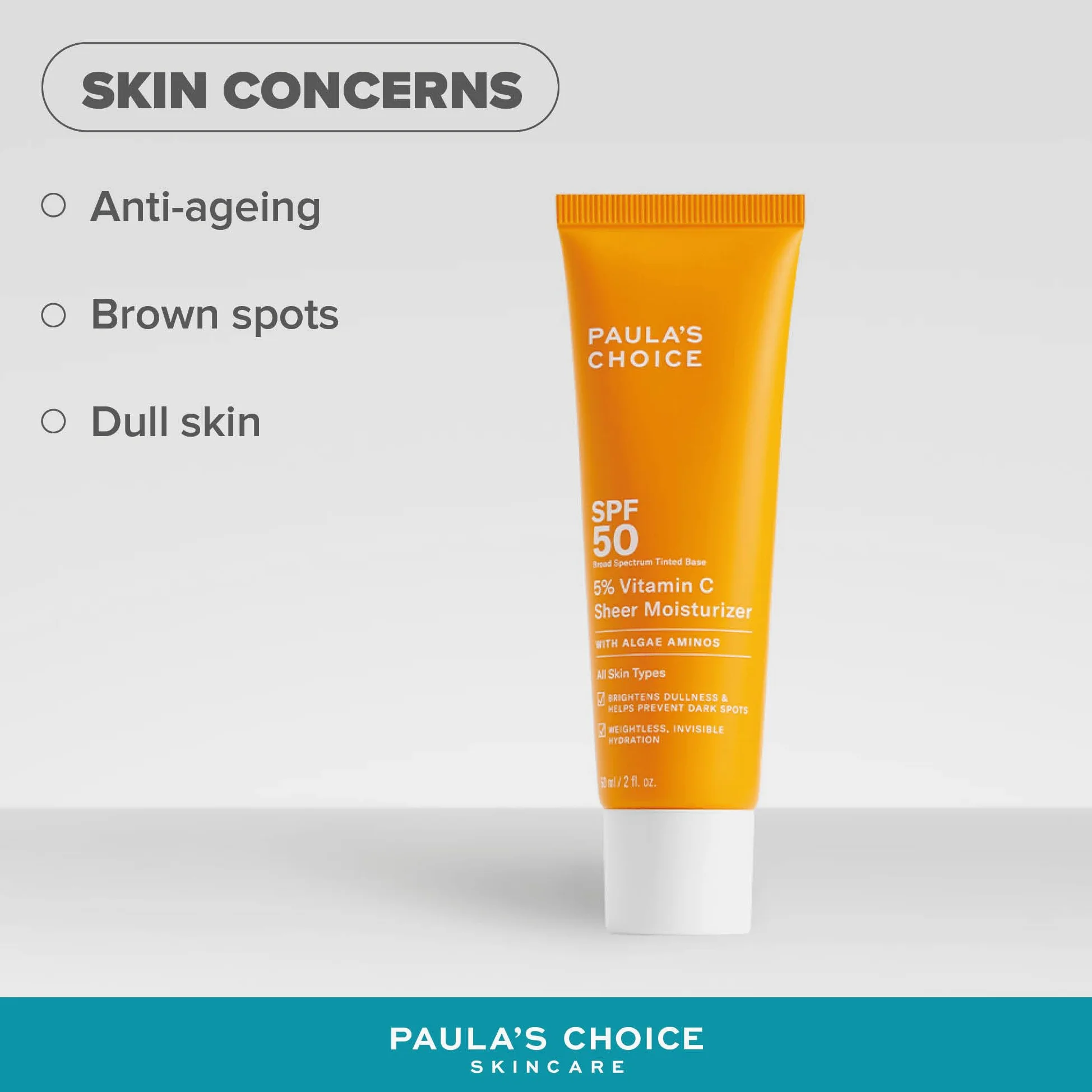 Paula's Choice 5% Witamin C Lotion Nawilżający SPF 50 - Krem Do Twarzy Na Dzień Nawilża i Rozjaśnia Skórę - Wieloaktywna Ochrona Przeciwsłoneczna - z Witaminy C - Wszystkie Rodzaje Skóry - 60 ml