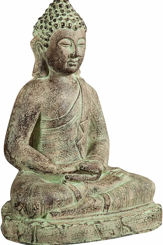 Posąg Buddy w pozycji medytacyjnej 40 x 30 x 56 cm żywica antyczny efekt kamienia dekoracja zen