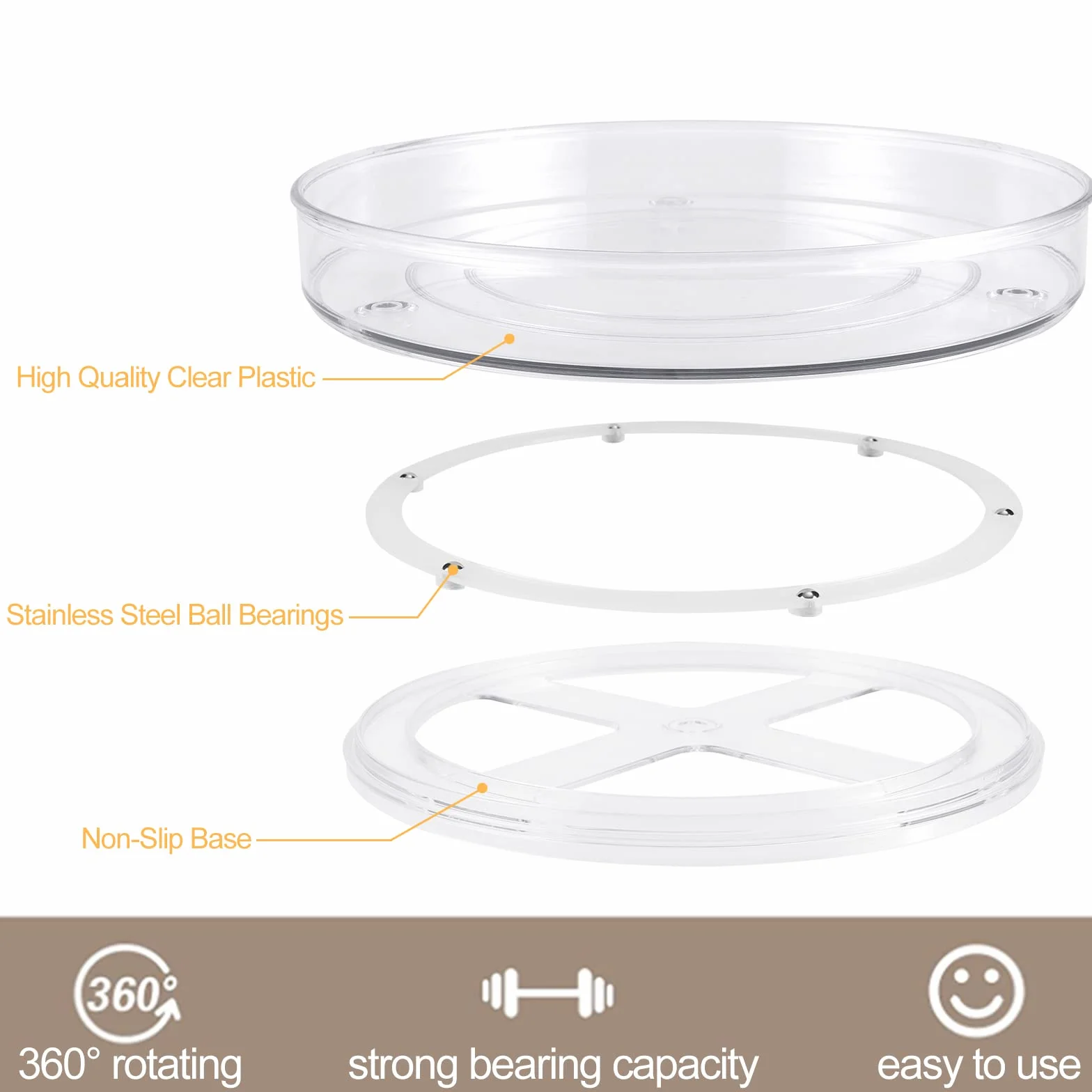 Dreamhigh Lazy Susan organizer na talerze obrotowe, 2 sztuki, 23 cm + 27 cm, obrotowy regał na przyprawy, do szafki kuchennej, lodówki
