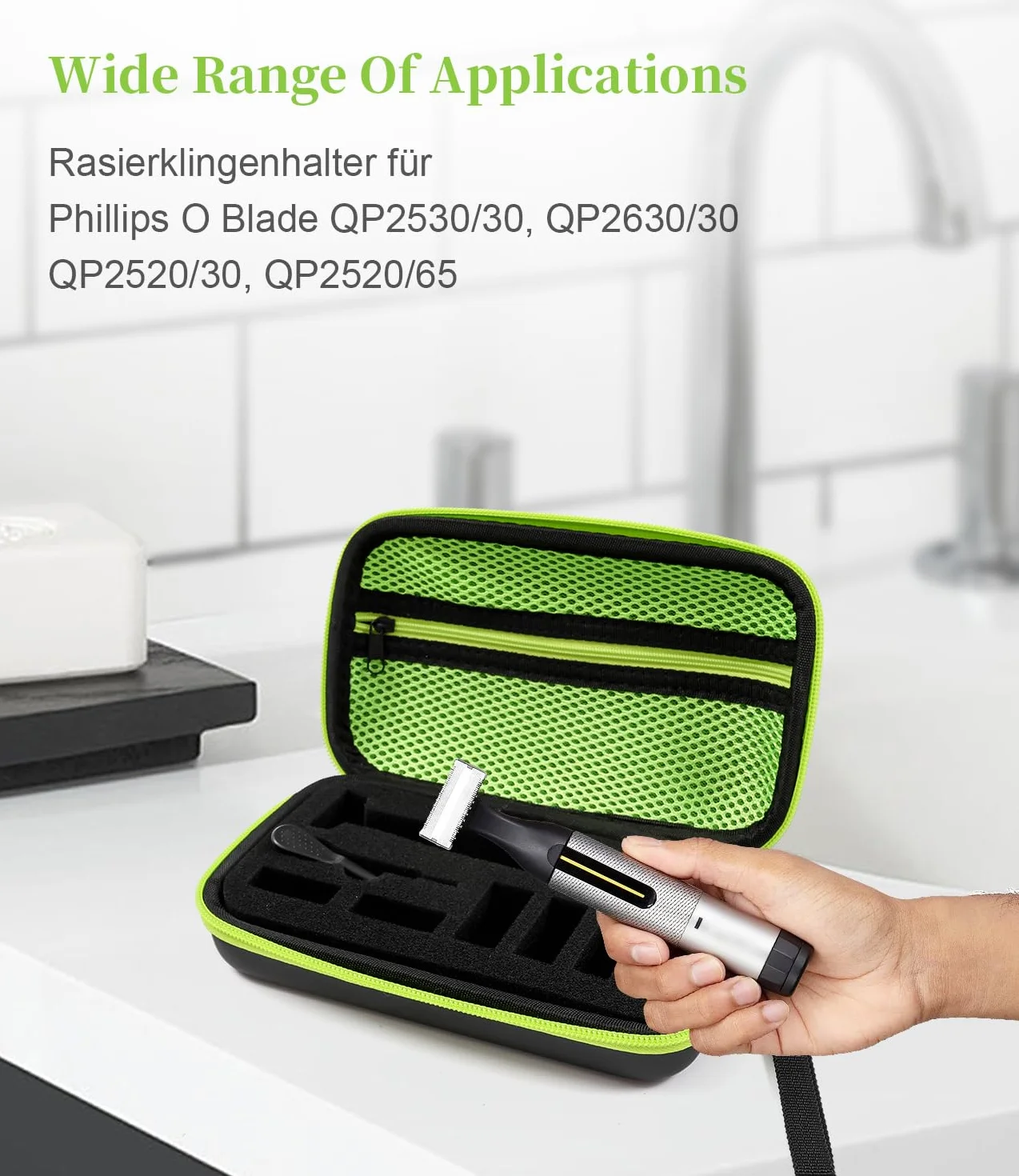 Przechowywanie Brzytwy Etui na Brzytwę Twarda Osłona Podróżna do Philips OneBlade QP2530/30, QP2630/30, QP2520/30, QP2520/65 Pokrowiec Ochronny z Sieloną Szczotką
