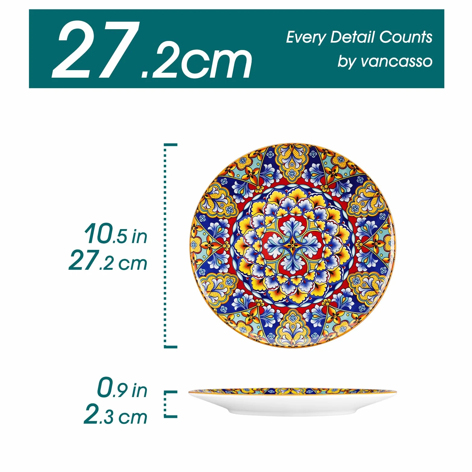 vancasso Zestaw 6 talerzy obiadowych, talerze ceramiczne 26,7 cm, bezpieczne do kuchenki mikrofalowej, piekarnika i zmywarki, kolorowe naczynia w stylu boho do kuchni
