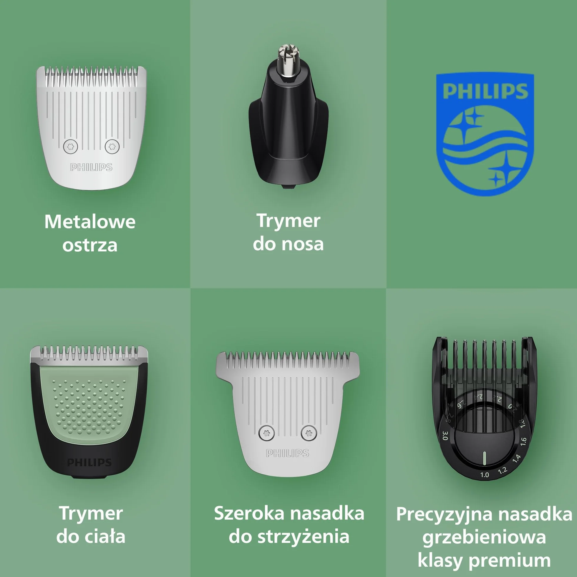 Philips Multigroom All-in-One z serii 9000, 23-elementowy kompleksowy zestaw do pielęgnacji twarzy, głowy i ciała, dodatkowy trymer OneBlade, 27 ustawień długości (0,2–20 mm), model MG9561/30