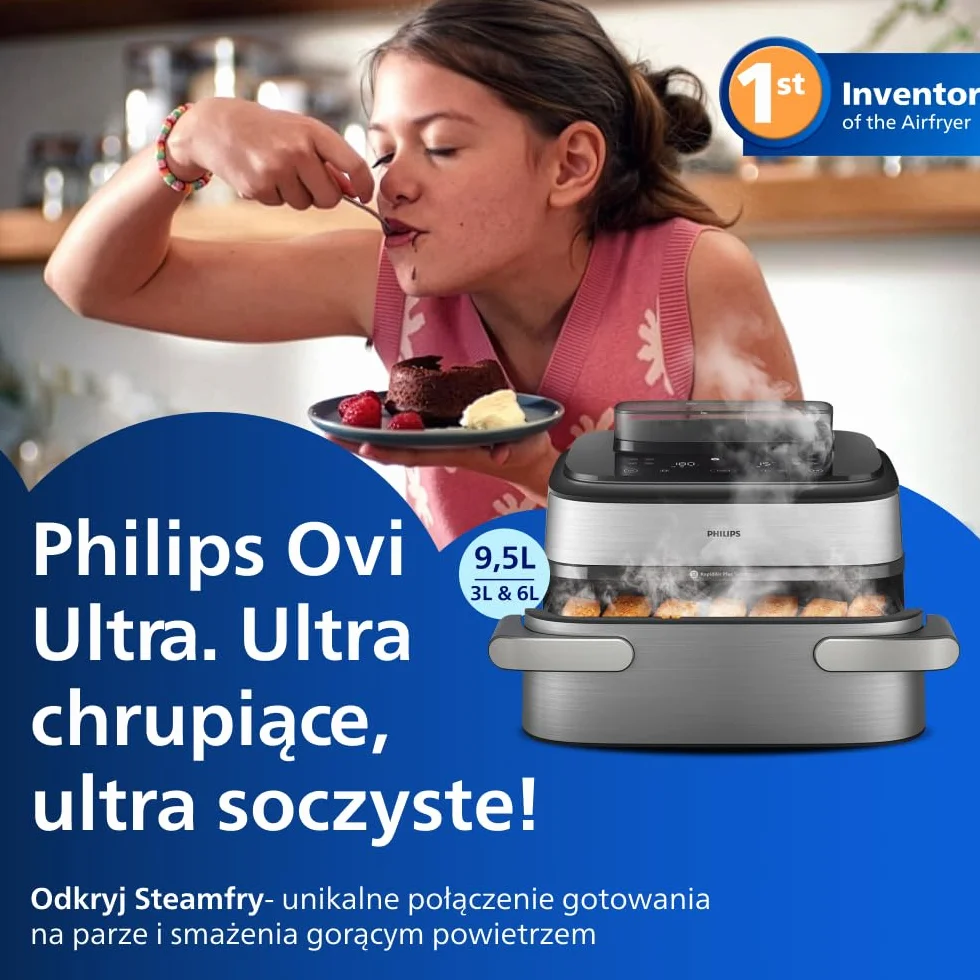 Philips Airfryer Ovi serii 5000 Megabasket Steamfry 9,5 l RapidAir czyszczenie parą NA565/00