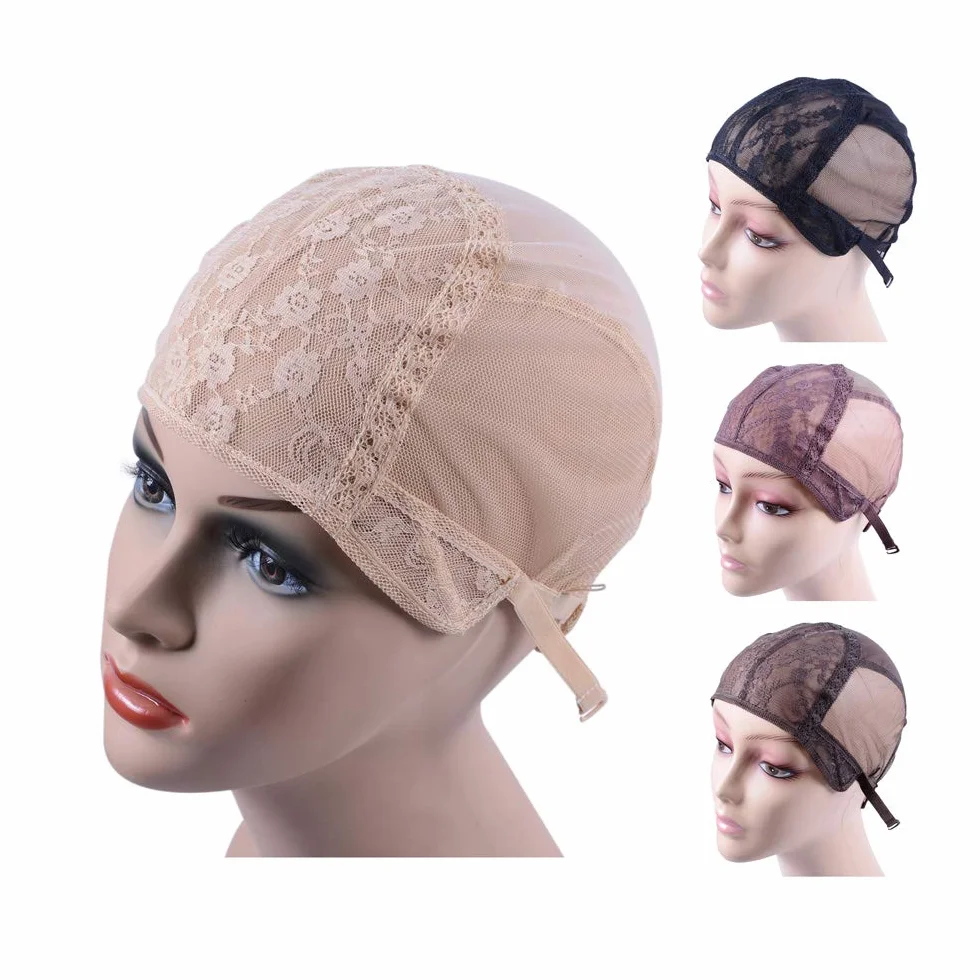 Podwójna koronkowa peruka czapka do robienia peruk z regulowanym paskiem z tyłu bezklejowe czepki peruki czepki na włosy (blond XL58 cm)
