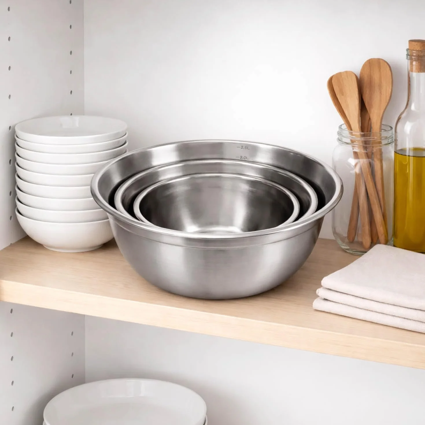 Zestaw 3 misek ze stali nierdzewnej 500 ml 1000 ml 2500 ml do pieczenia gotowania serwowania
