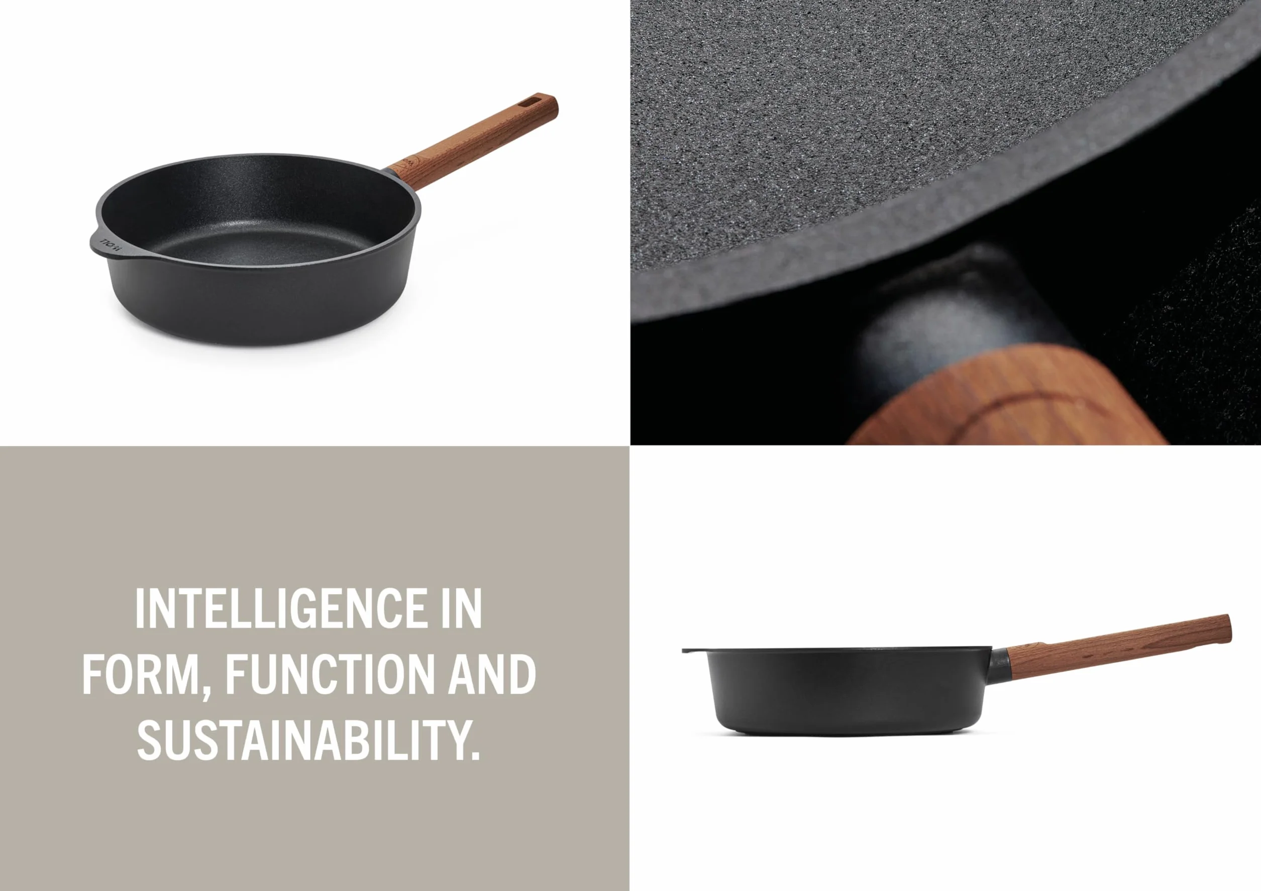 Woll Eco Logic QXR żeliwna patelnia z wysoką krawędzią – indukcyjna, Ø 24 cm, wysokość 7 cm, z trwałym, trwałym drewnianym trzonkiem – nadaje się do wszystkich rodzajów kuchenek, nie zawiera PFAS,