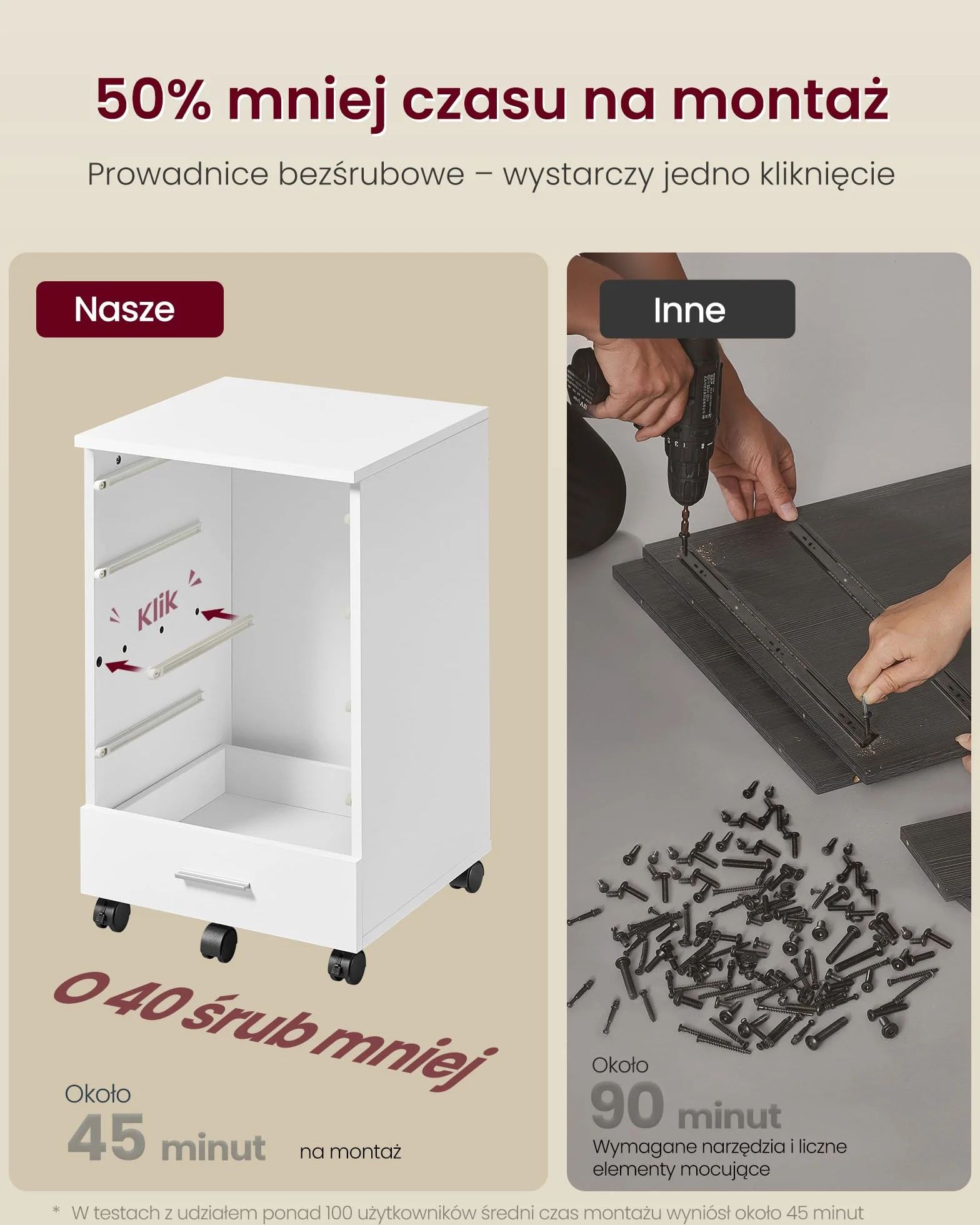 VASAGLE Szafka na dokumenty, mobilna szafka na dokumenty, stojak na drukarkę z 5 szufladami, z szynami ślizgowymi bez śrub, do biura, biura domowego, Cloud White OFC081W01