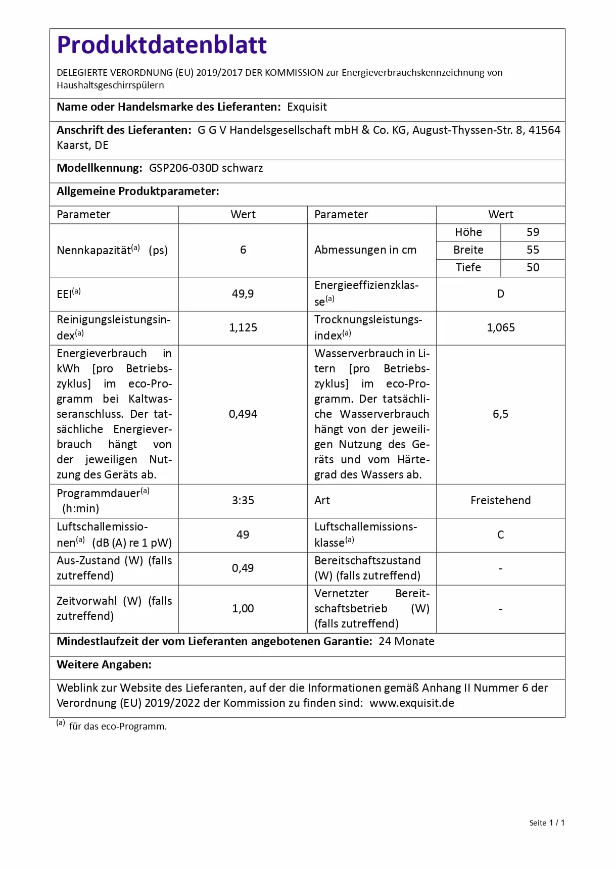 Exquisit Zmywarka stołowa GSP206-030D czarna 55 cm 6 nakryć LED