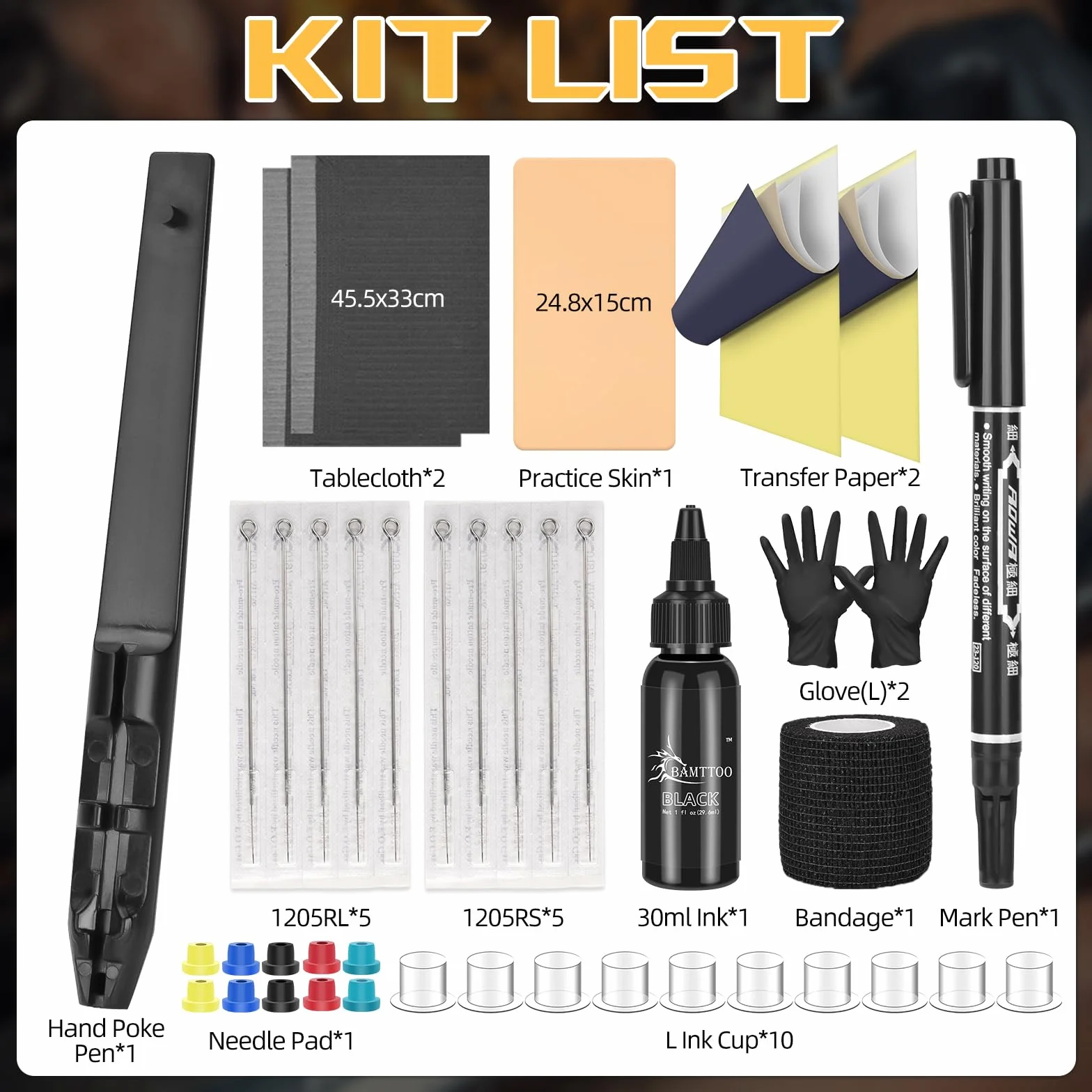 Hank Poke Tattoo Kit Beginner Hand Home Tattoo Supply Kits Ink Needles Practice Skin Complete Set Stick DIY Tattoo Poke Pen Set Tattoo Supply