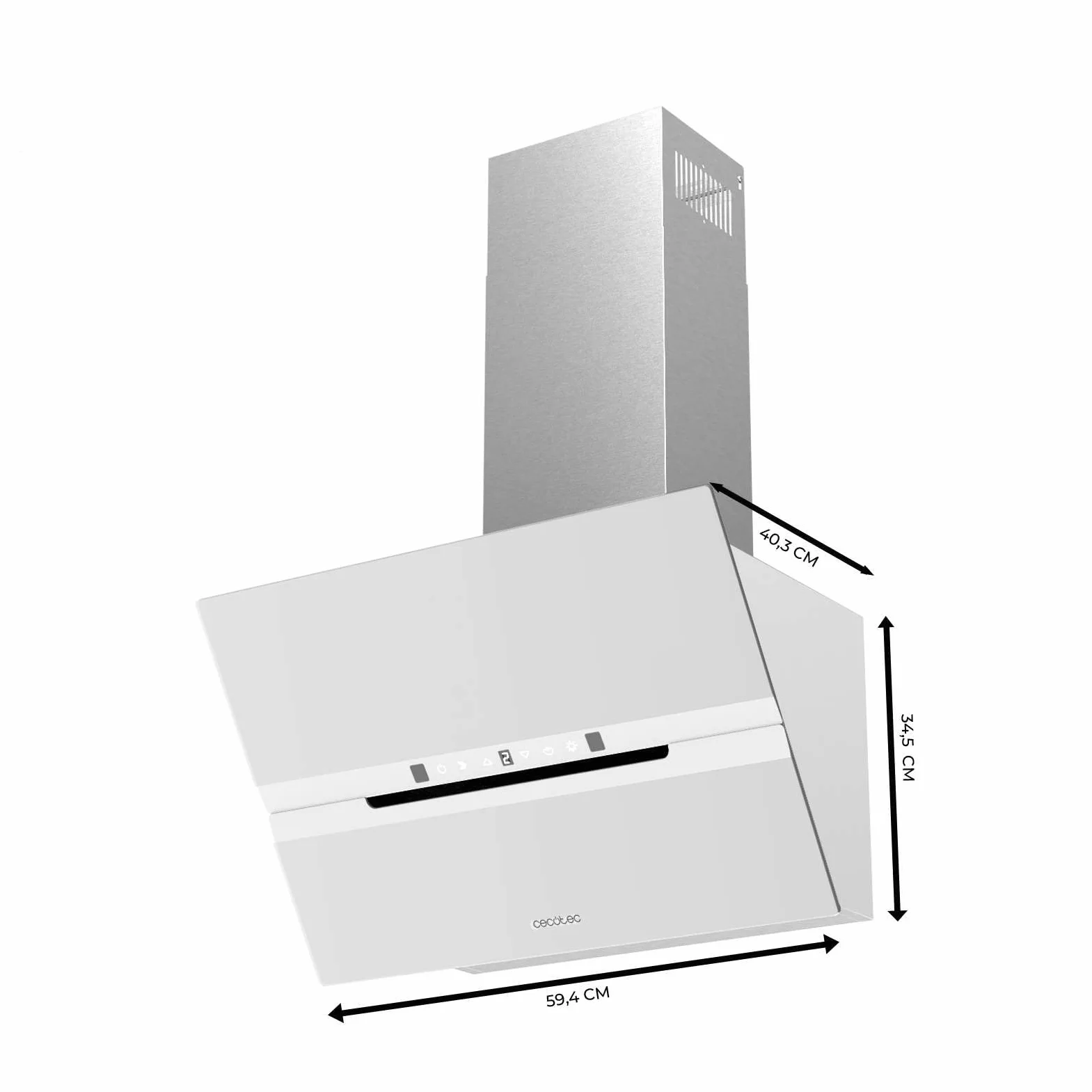 Cecotec Okap próżniowy 60 cm szkło hartowane. Bolero Flux DT 608010 szkło białe A++ 210 W, okap 60 cm, szkło białe, przepływ powietrza 800 m3/h, A++, elektroniczny, LED, węgiel Ø176, aluminium 5