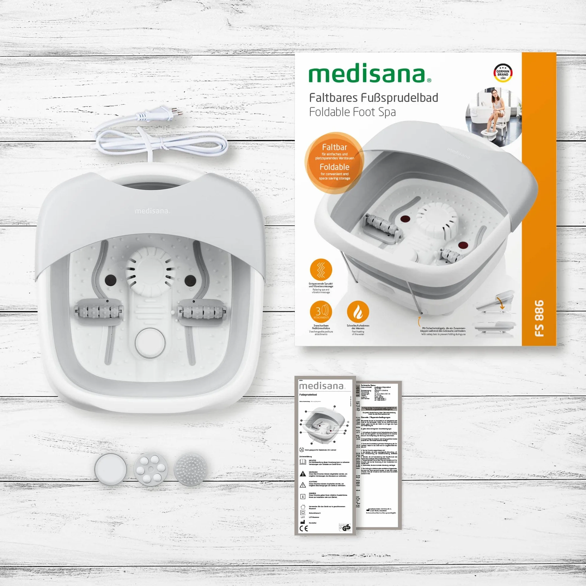 Medisana FS 886 Kąpiel do stóp z funkcją masażu; wanna do kąpieli stóp; funkcja podgrzewania; składana i elektryczna kąpiel do stóp; wanna do rozmiaru buta 45