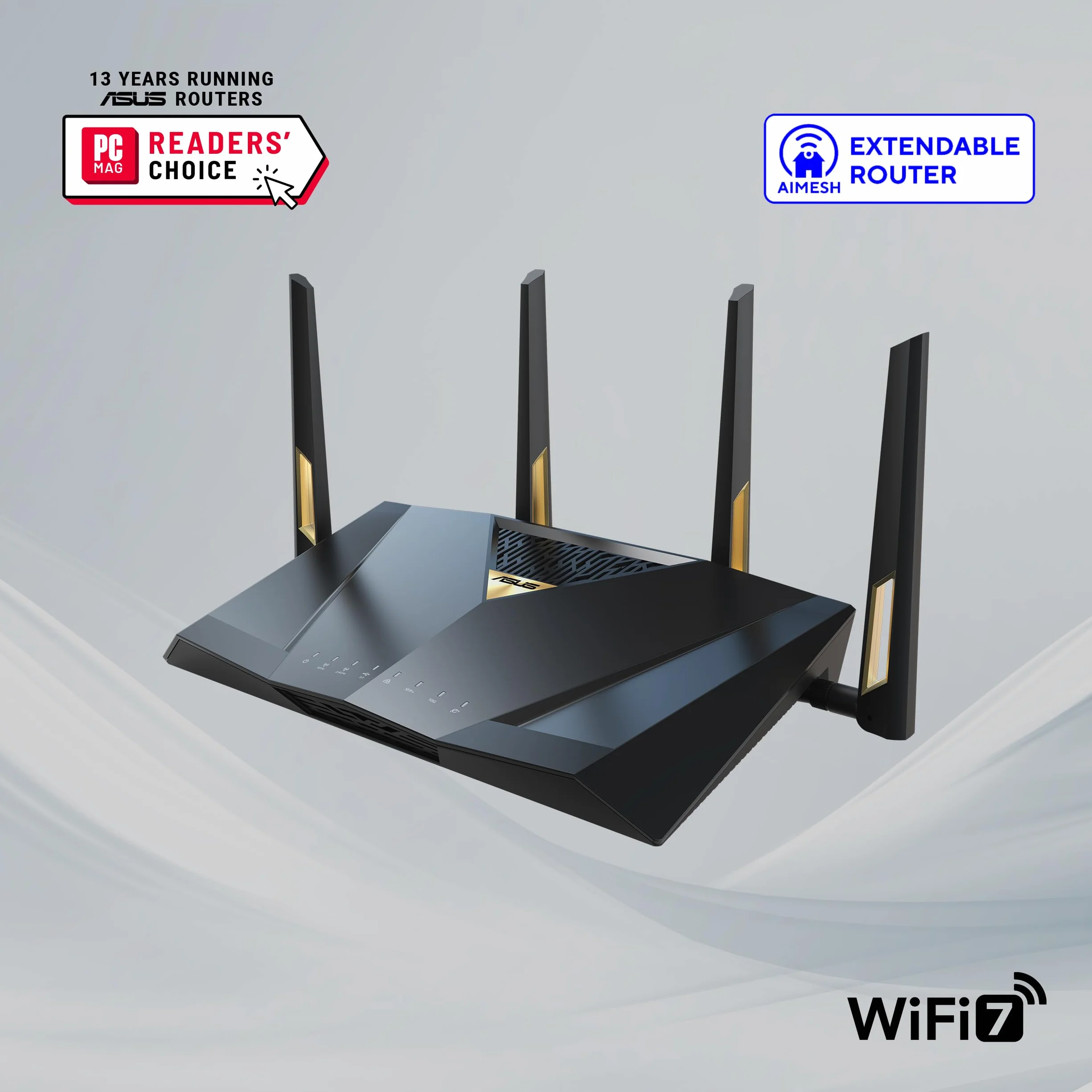 ASUS RT-BE88U wysokiej wydajności dwuzakresowy router AiMesh WiFi 7, 4K-QAM, MLO, 2 porty 10G, SFP+, 4 porty 2,5G, 4 porty 1G, sieć WAN/LAN do 34G, bezpieczeństwo sieci, VPN