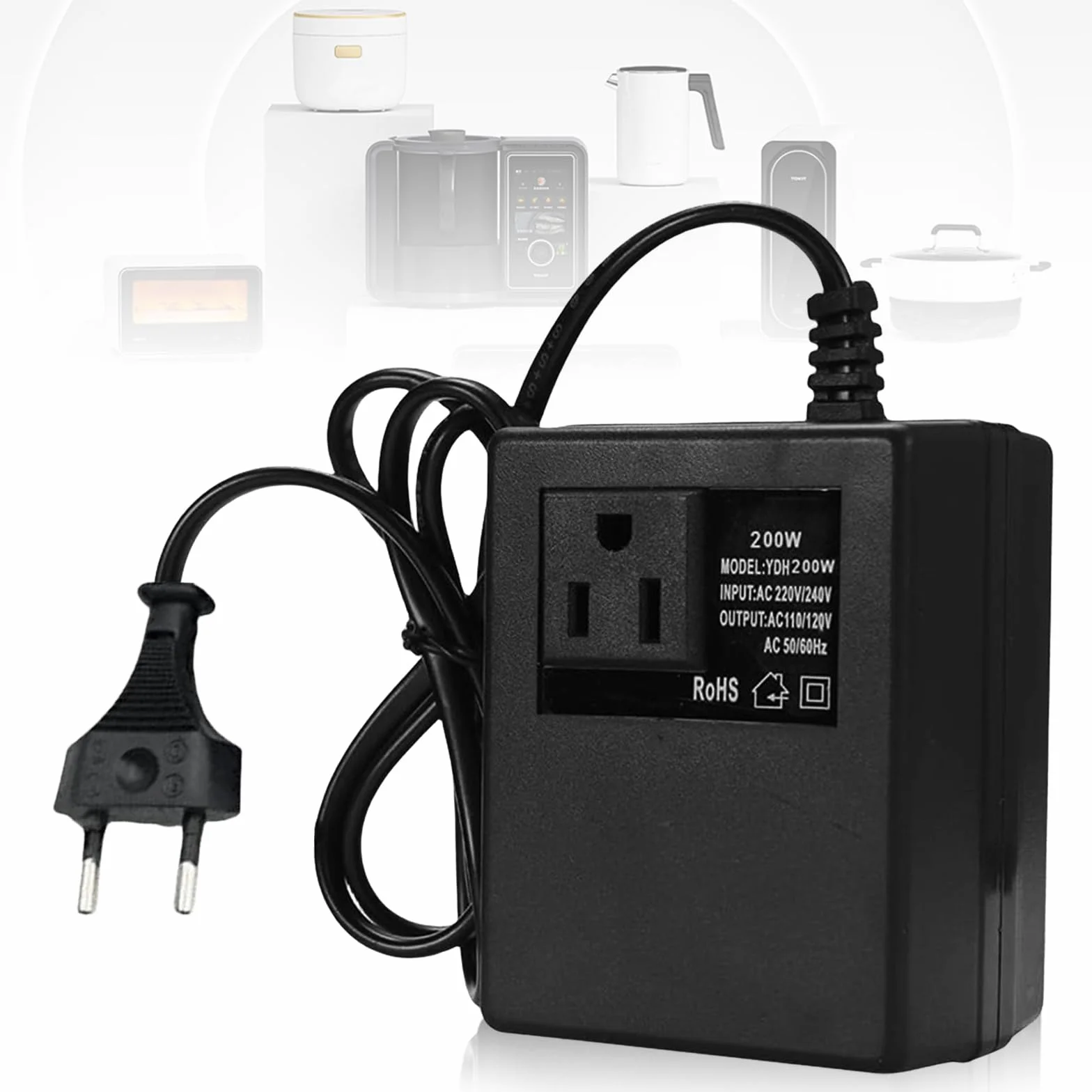 Transformator napięcia 220 V na 110 V, 200 W adapter sieciowy krok w dół, konwerter prądu, adapter podróżny, wtyczka EU