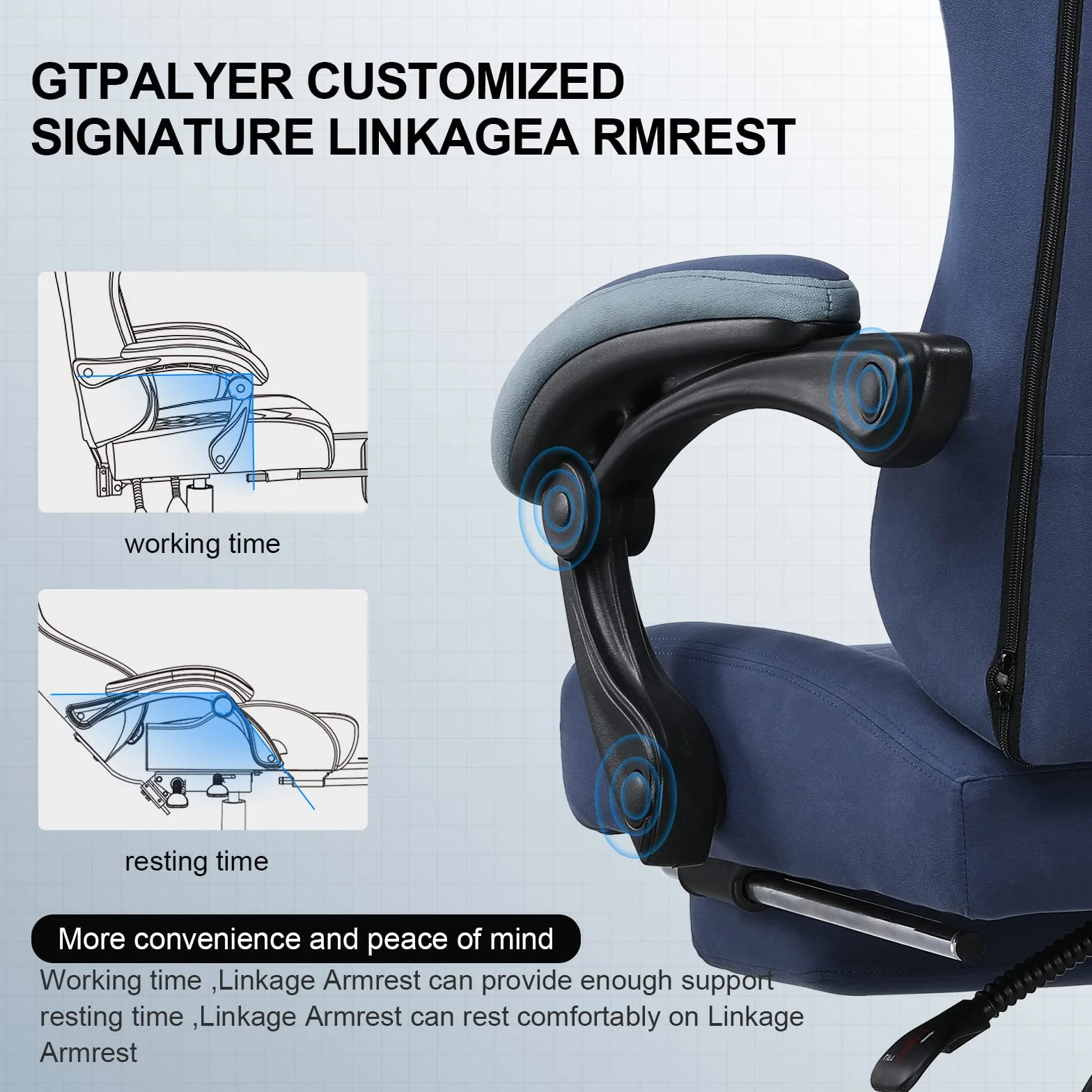GTPLAYER Fotel gamingowy z podnóżkiem, ergonomiczny, wysoki oparcie, granatowy