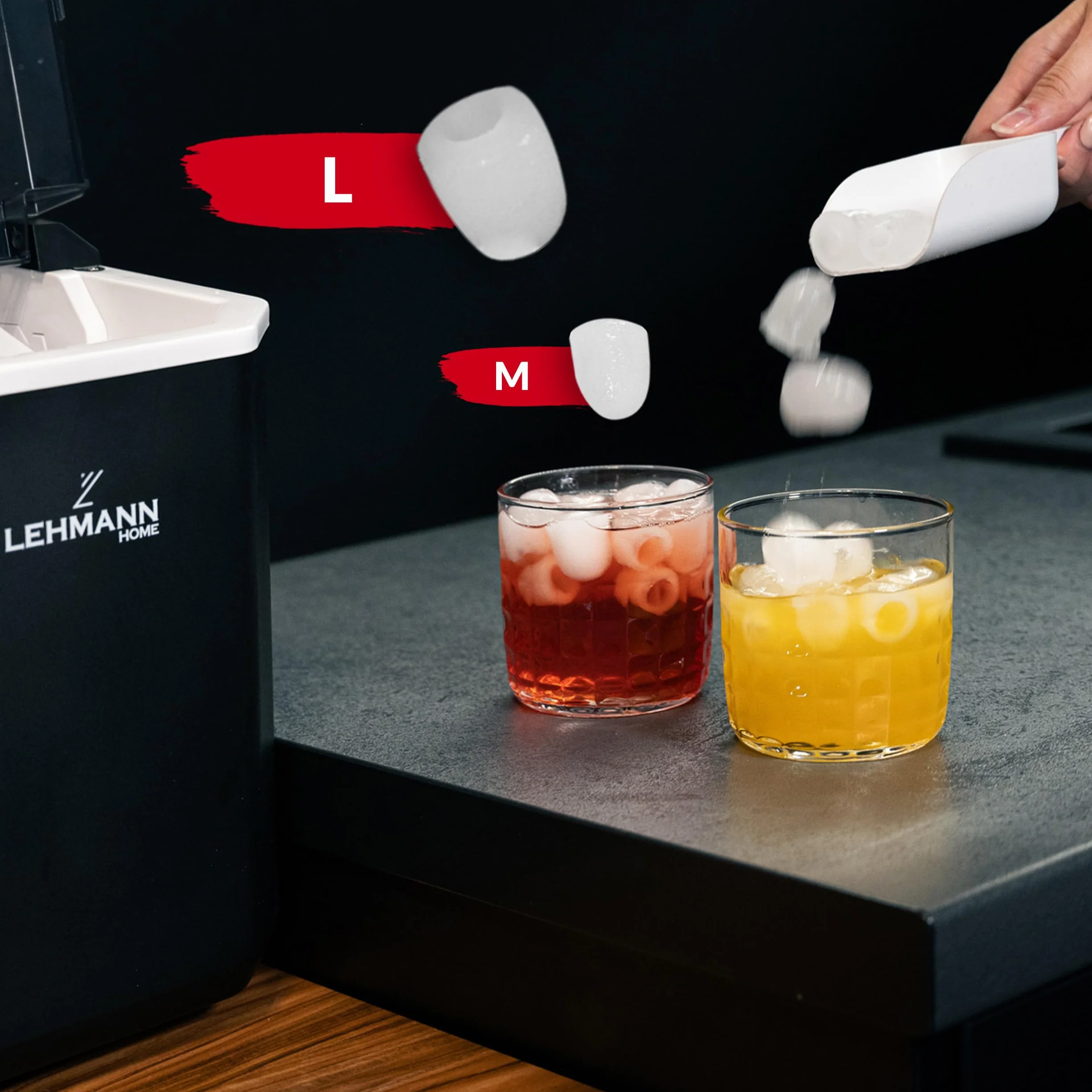 Lehmann Frosty – Kostkarka do Lodu 12kg/24h, Cicha, Kompaktowa, Automatyczne Czyszczenie, Regulacja Rozmiaru Kostek, Timer – Idealna do Domu i na Imprezy