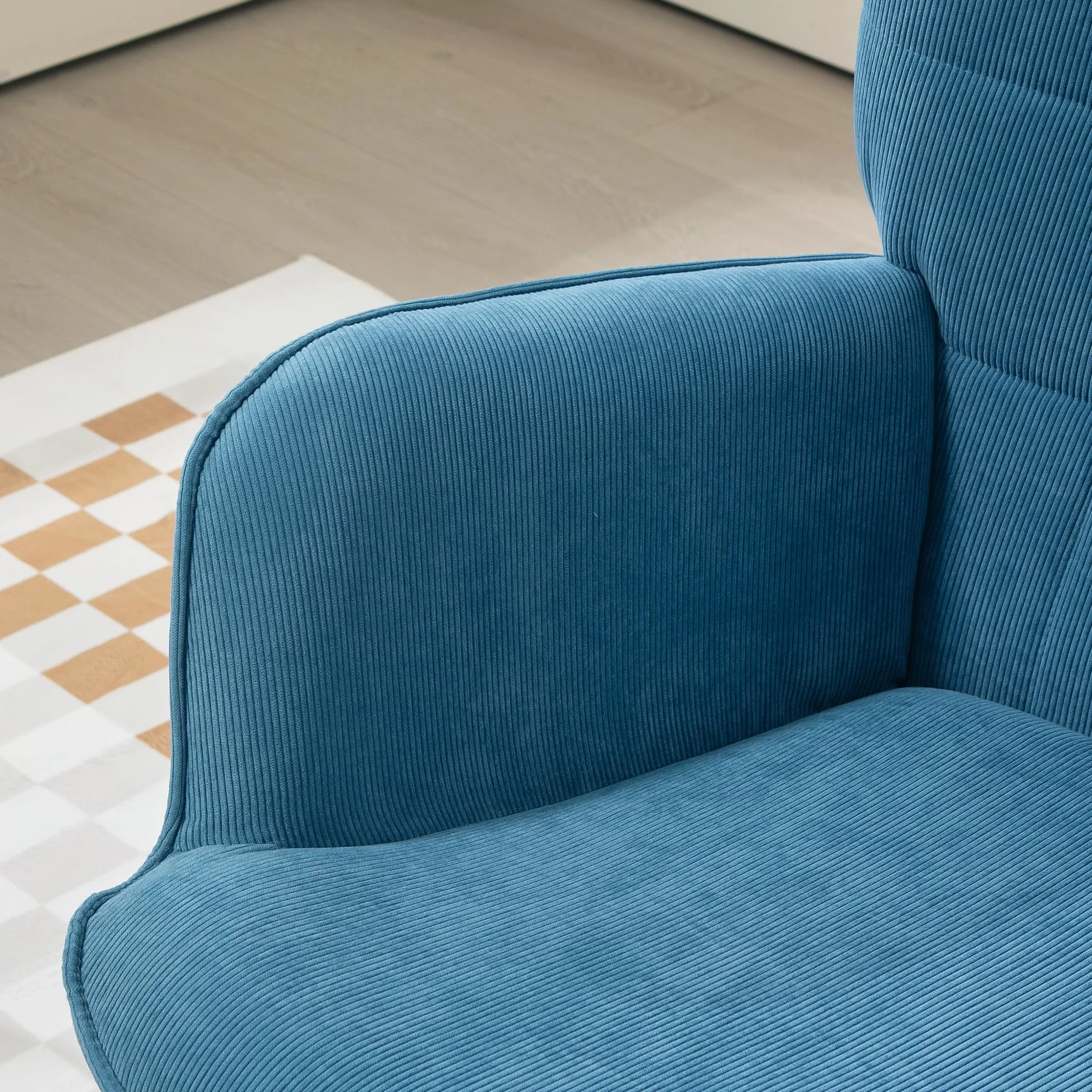 HOMCOM fotel z zauszkami z podnóżkiem, fotel typu lounge z efektem żyłkowania, nowoczesny fotel relaksacyjny, fotel z podłokietnikami, fotel do czytania do salonu, sypialni, kolor niebieski
