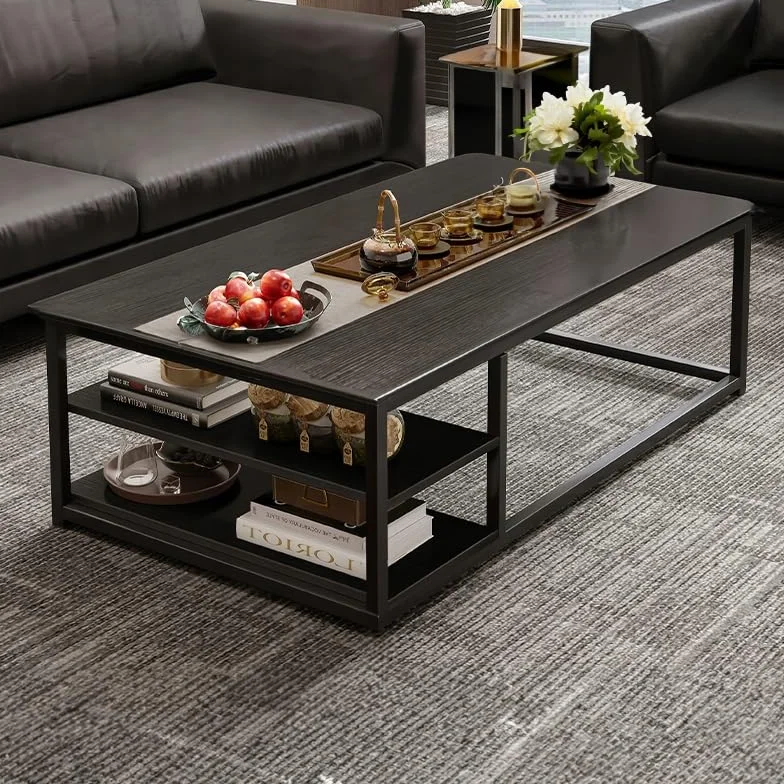 Stolik Kawowy Nowoczesny Ława 120x60x45 cm Czarny Metalowa Rama Loft Industrialny