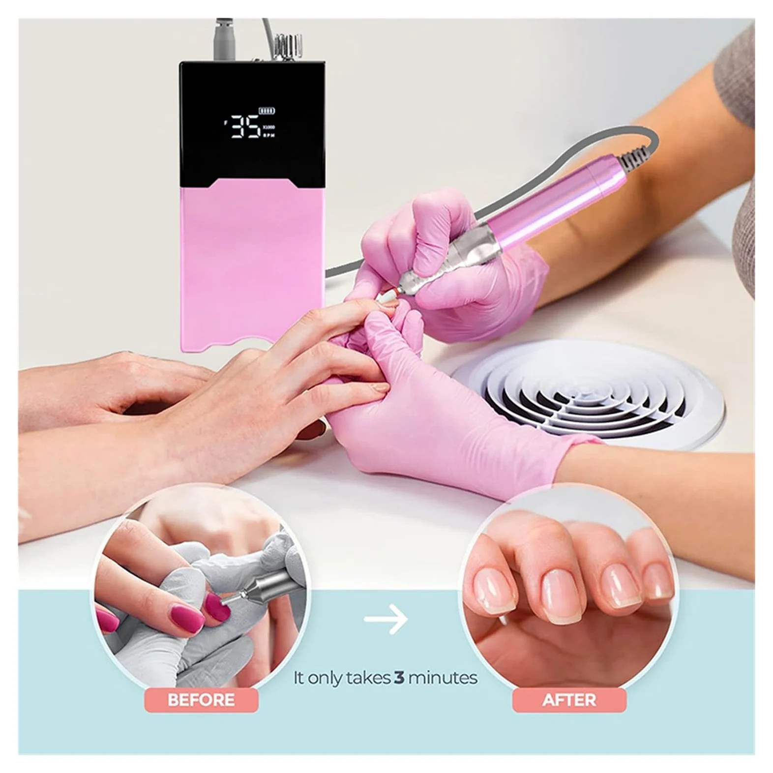 Obcinacz do paznokci, Bezszczotkowa elektryczna szlifierka do paznokci 35000 obr./min profesjonalna przenośna wiertarka do paznokci do polskiego akumulatorowa tokarka do Manicure(Gold)