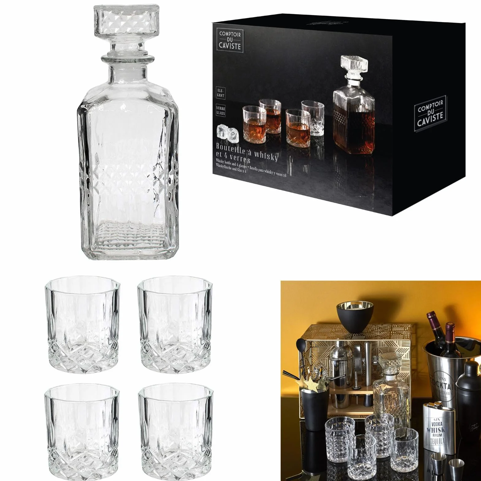 Saveur & D Gustation Botella Zestaw do Whisky, Szkło, Przezroczysty, 5 Elementów