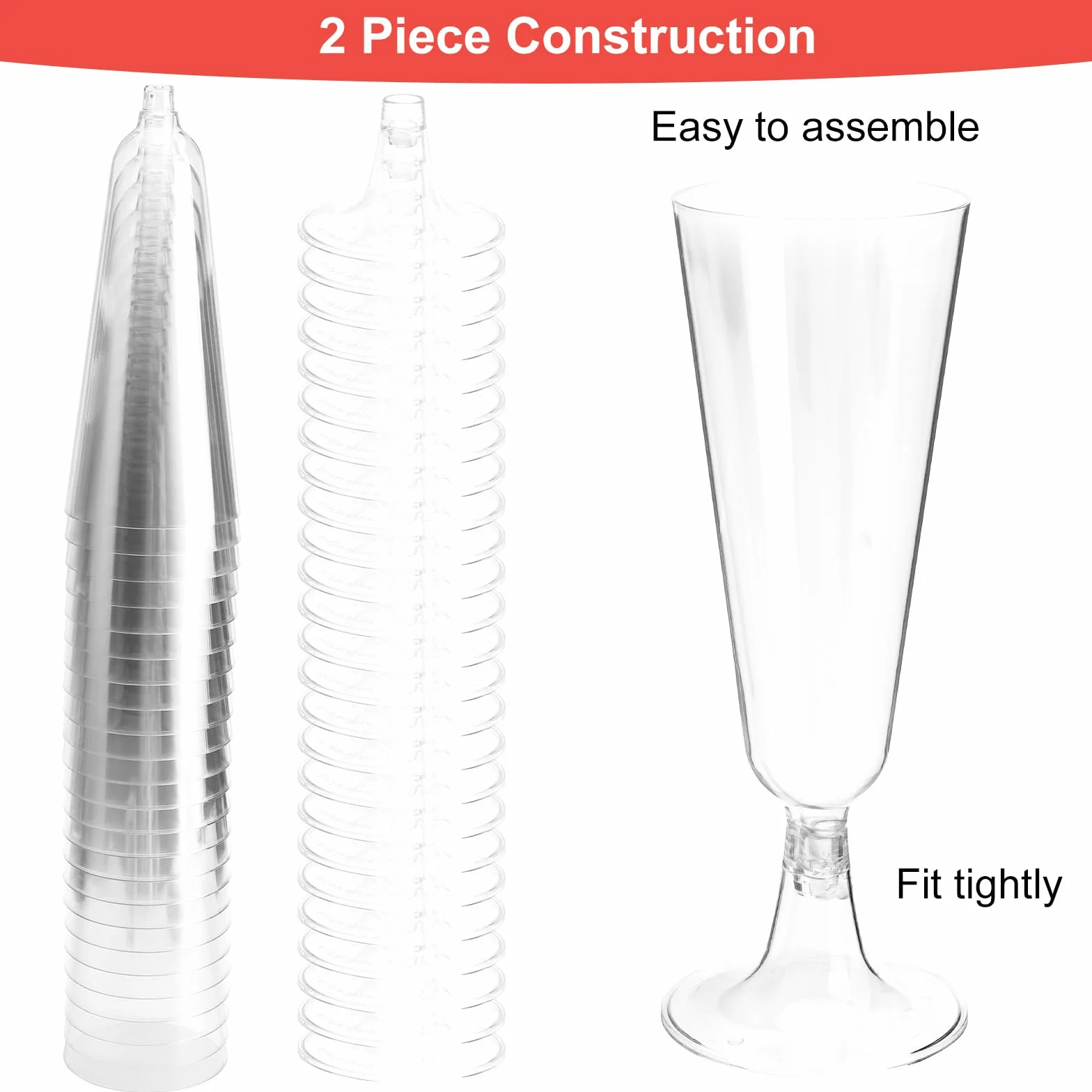 APOMOONS 25 sztuk plastikowych kieliszków do szampana, 150 ml, przezroczyste plastikowe kieliszki do szampana, jednorazowe, na wesela, urodziny, imprezy
