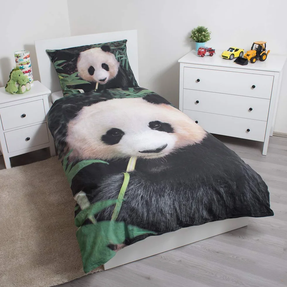 Pościel Panda Bawełna 100% Odwracalna Poszwa 140x200 cm + Poszewka Poduszka Bamboo