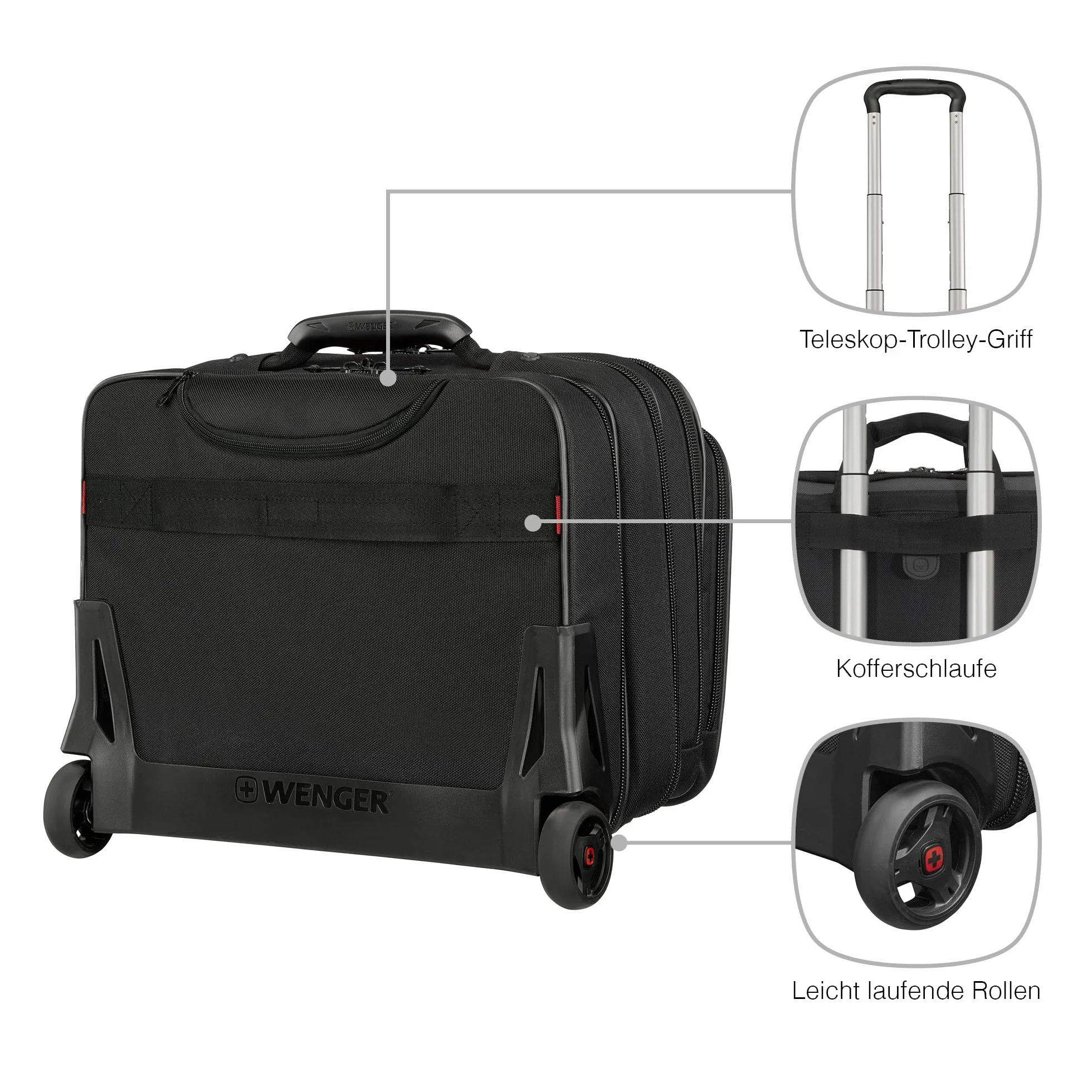 WENGER Patriot Trolley torba na laptopa, aktówka na kółkach, organizer, dla kobiet i mężczyzn, do biura, na podróż służbową, uniwersytet, czarny, Size: 27.0 x 42.0 x 34.0 cm