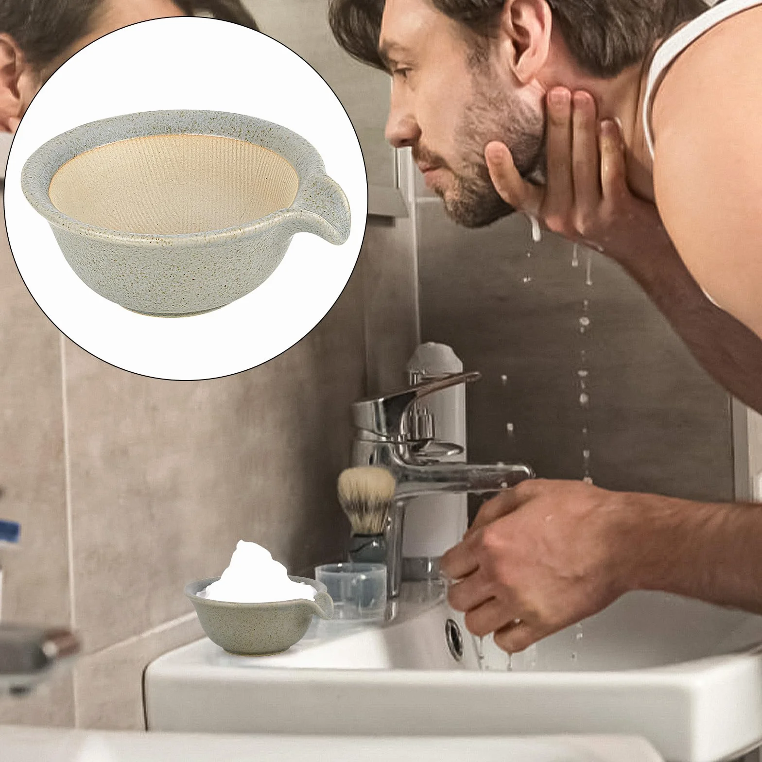 Linkidea Ceramiczna miska do golenia i pielęgnacji brody dla mężczyzn, szeroki kubek do spieniania na mokre maszynki do golenia, tradycyjny kubek na krem do golenia (szary)