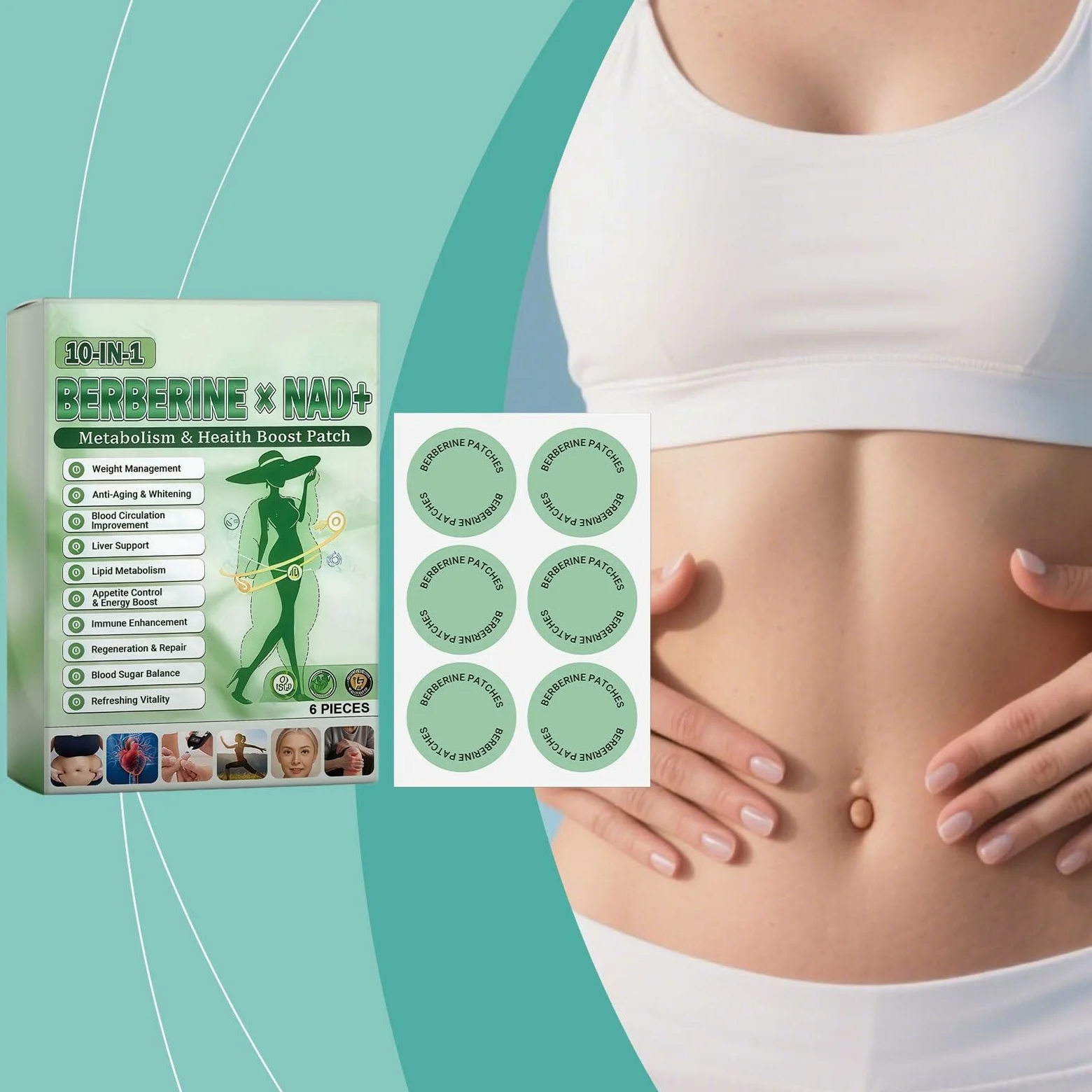 Moringa X Berberine Plaster wyszczuplający, Microneedle, naturalna do odchudzania, płaski brzuch, łatwa w aplikacji, niewidoczna pod ubraniem, naturalne składniki, dla mężczyzn i kobiet