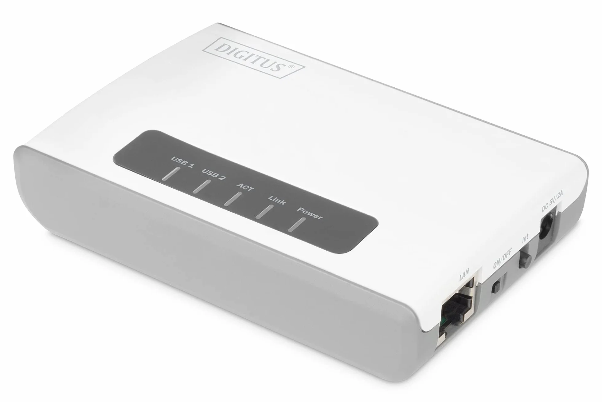 DIGITUS Wielofunkcyjny serwer sieciowy Wireless 300N, 2-portowy, USB2.0, sieciowy hub USB, serwer druku