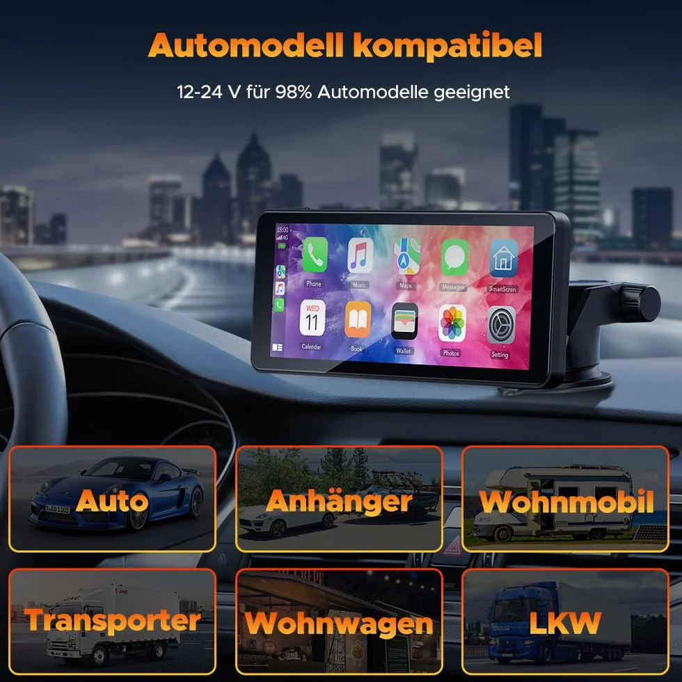 Volam Bezprzewodowy wyświetlacze samochodowy Volam A-pple Carplay z Androidem i kamerą 2,5K, cofania 1080P, ekranem 6,86 cala, Siri, Google, GPS, Mirror Link