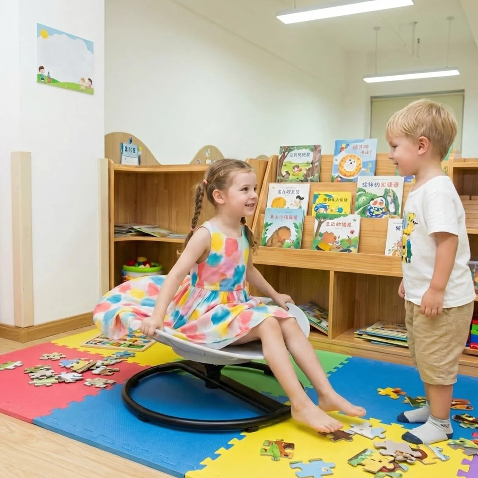 TopHomer Sensoryczne krzesło obrotowe dla autyzmu - Siedzisko obrotowe 360° dla dzieci z ADHD 3-8 lat, Bezpieczne uchwyty i antypoślizgowa podstawa, Łagodzenie choroby lokomocyjnej wewnątrz i na
